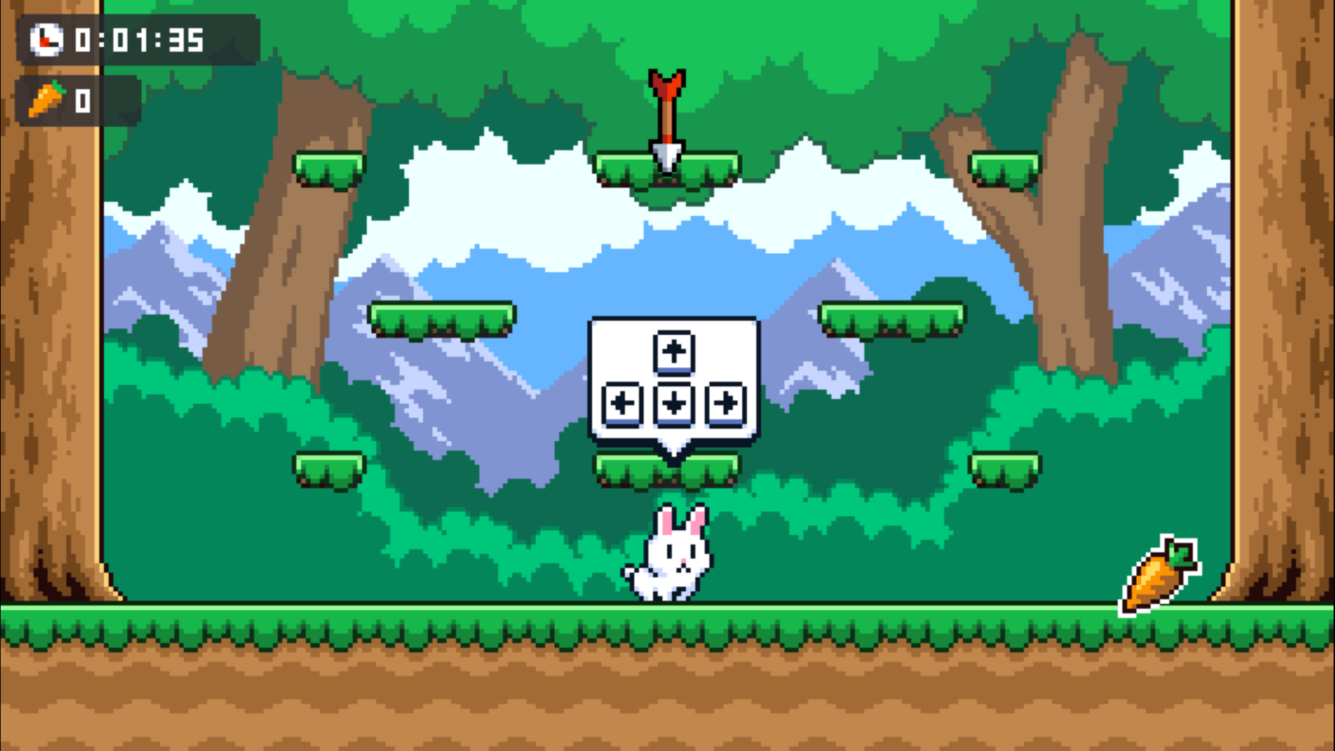 Poor Bunny arcade game start screen featuring a cute bunny and colorful pixel art background2