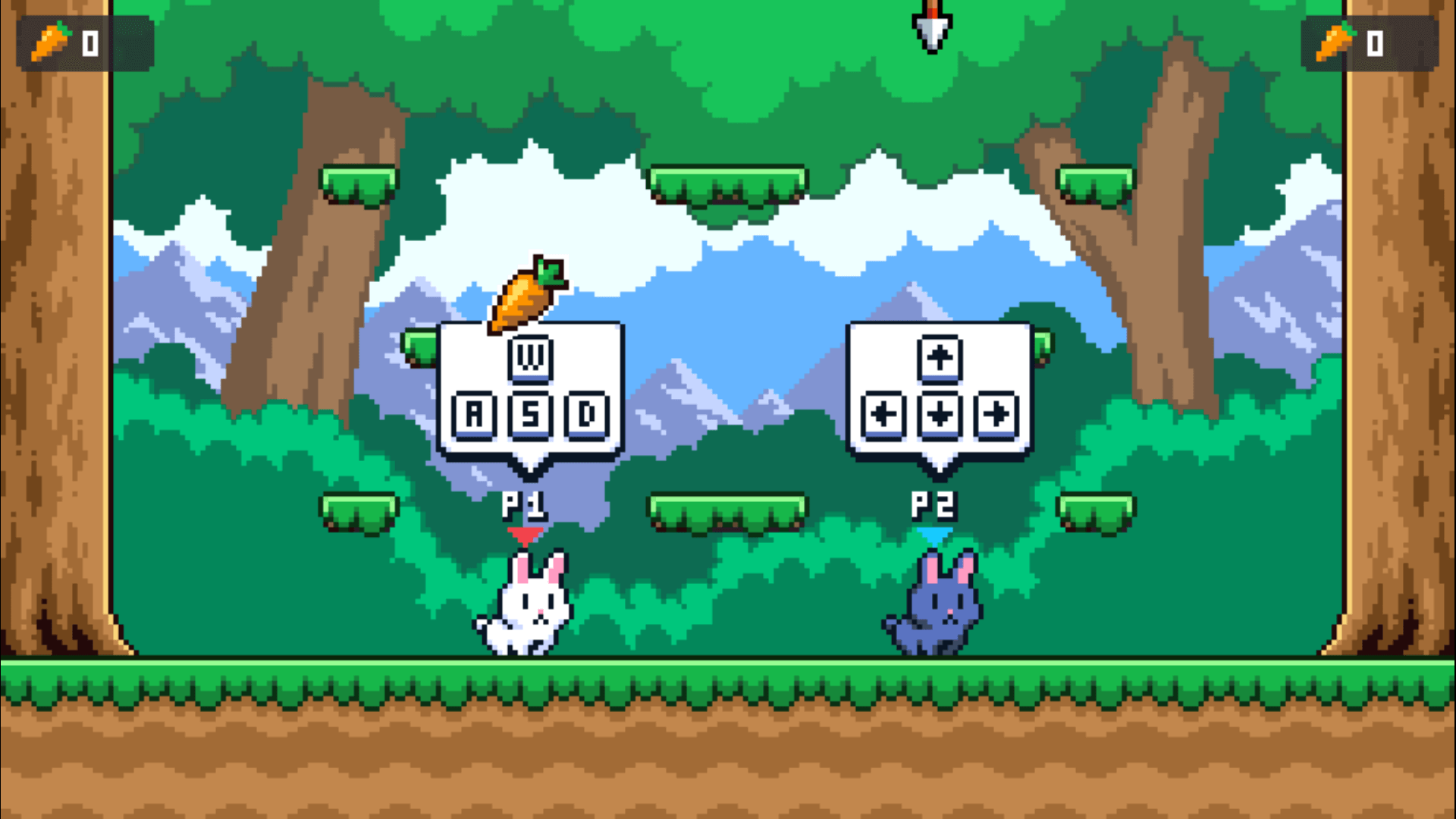 Poor Bunny arcade game start screen featuring a cute bunny and colorful pixel art background1