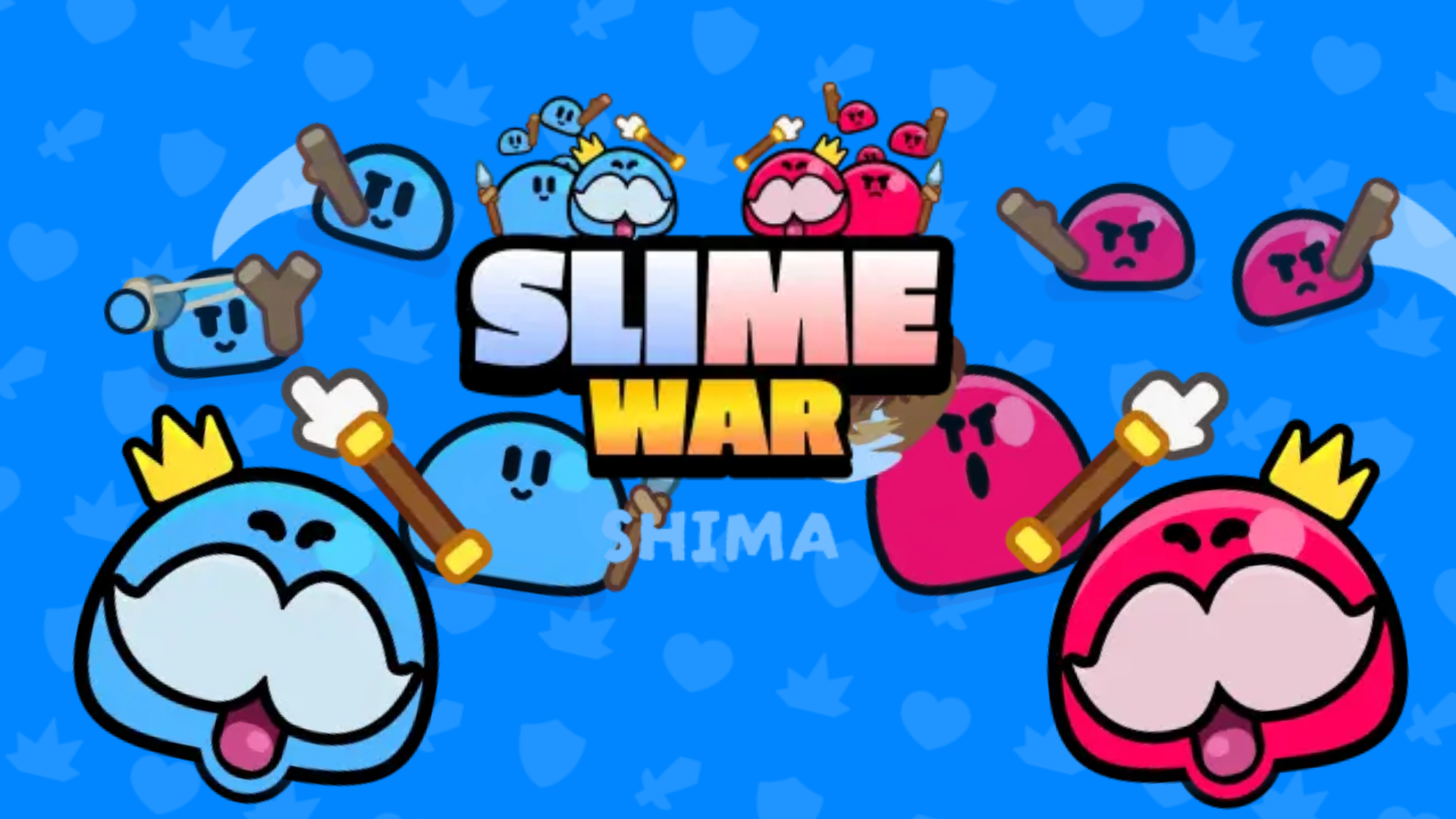 Slime War game interface showing Blue and Red slimes battling in the center