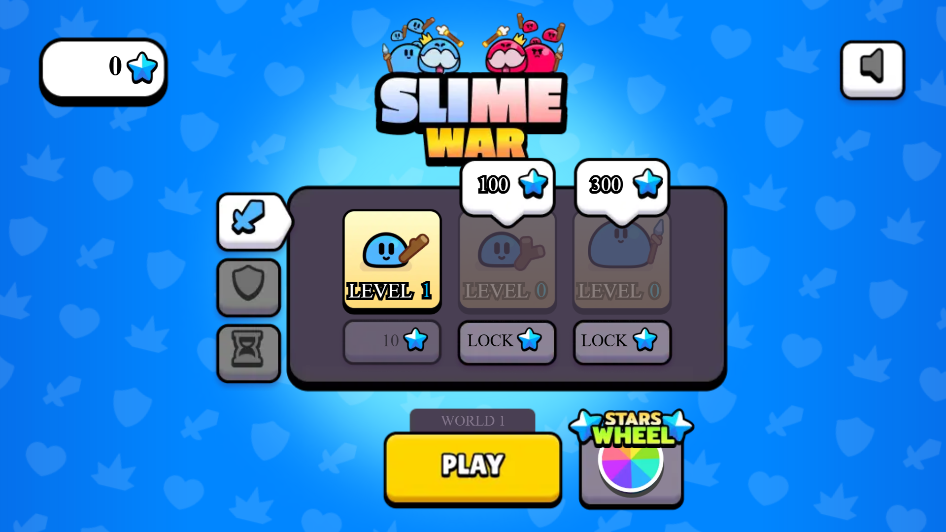 Slime War game interface showing Blue and Red slimes battling in the center1