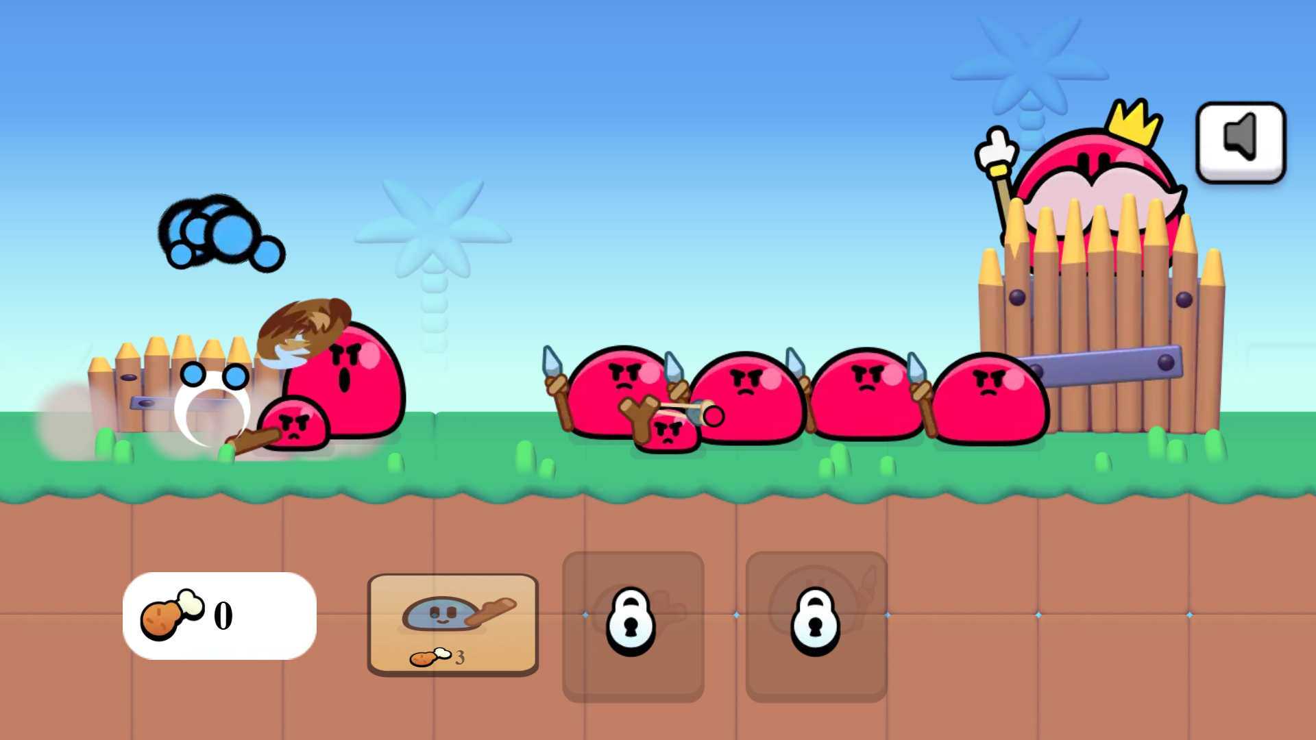 Slime War game interface showing Blue and Red slimes battling in the center4
