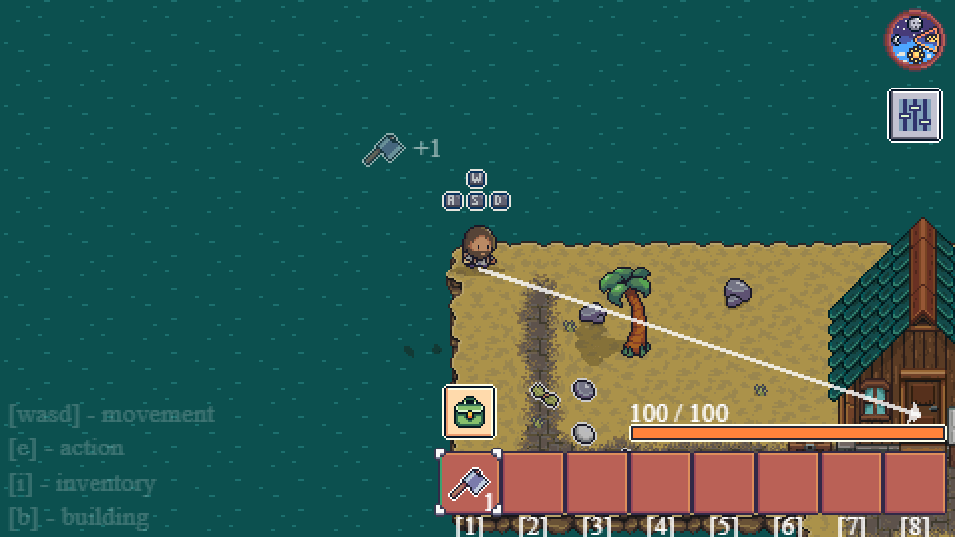 Player building a wooden shelter on a deserted island in Survival Island game