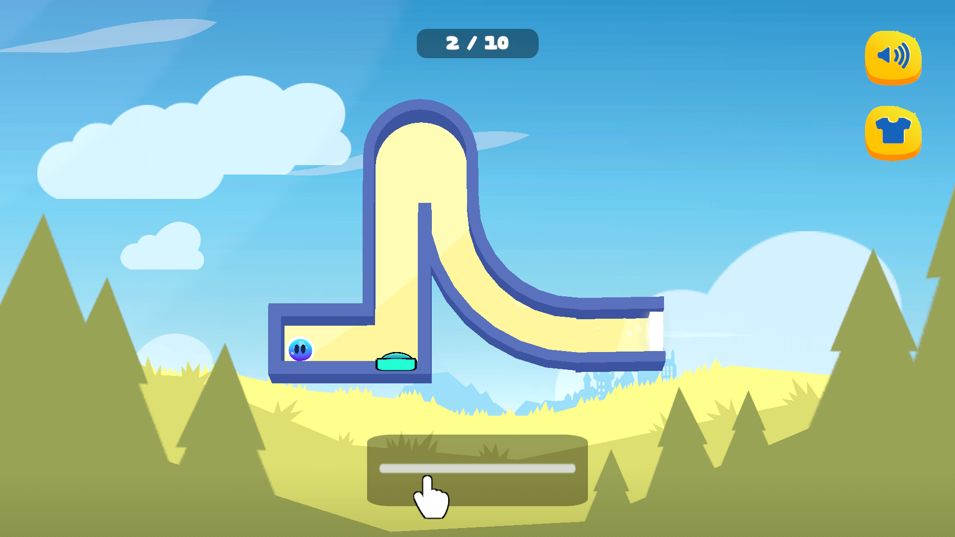 Slime jumping through traps and collecting boosts in arcade game