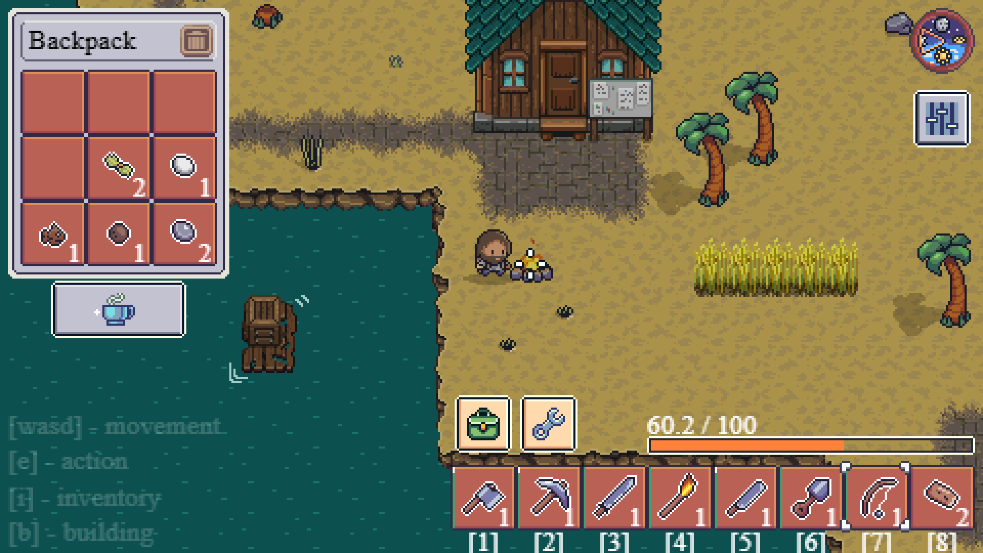 Player building a wooden shelter on a deserted island in Survival Island game2