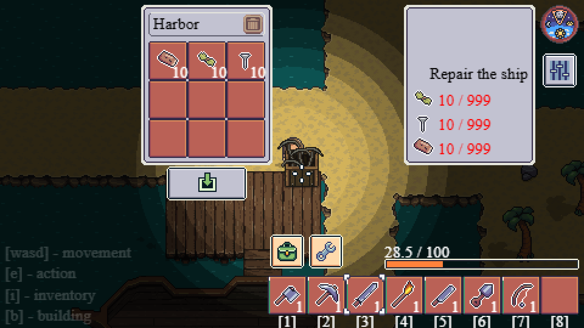 Player building a wooden shelter on a deserted island in Survival Island game3