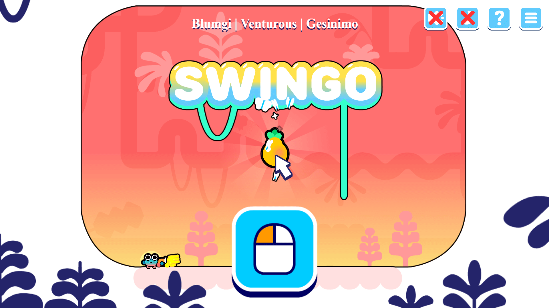 Swingo character using a stretchy arm to swing across colorful platforms