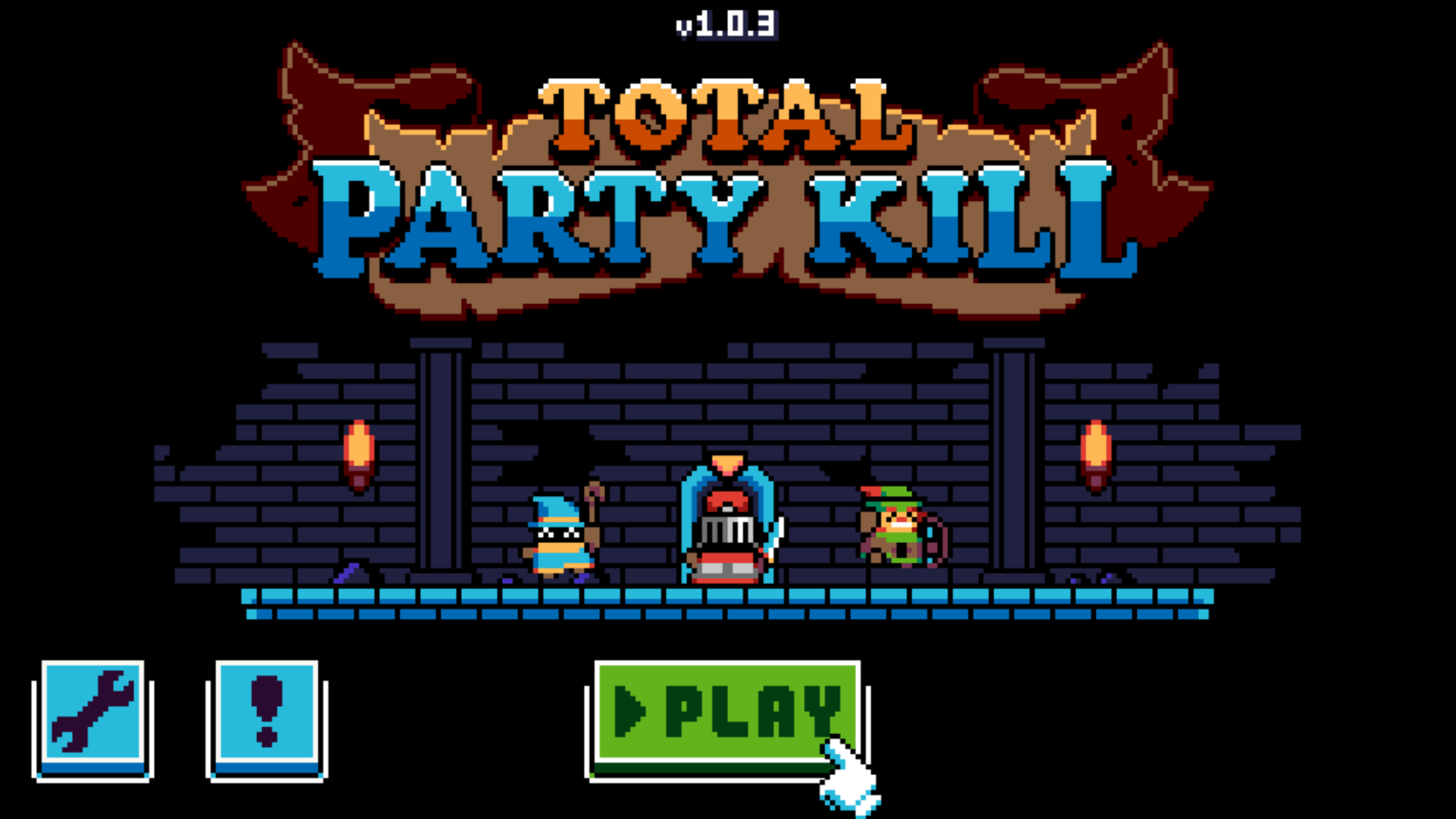Main menu of Total Party Kill with Start and Level Select options