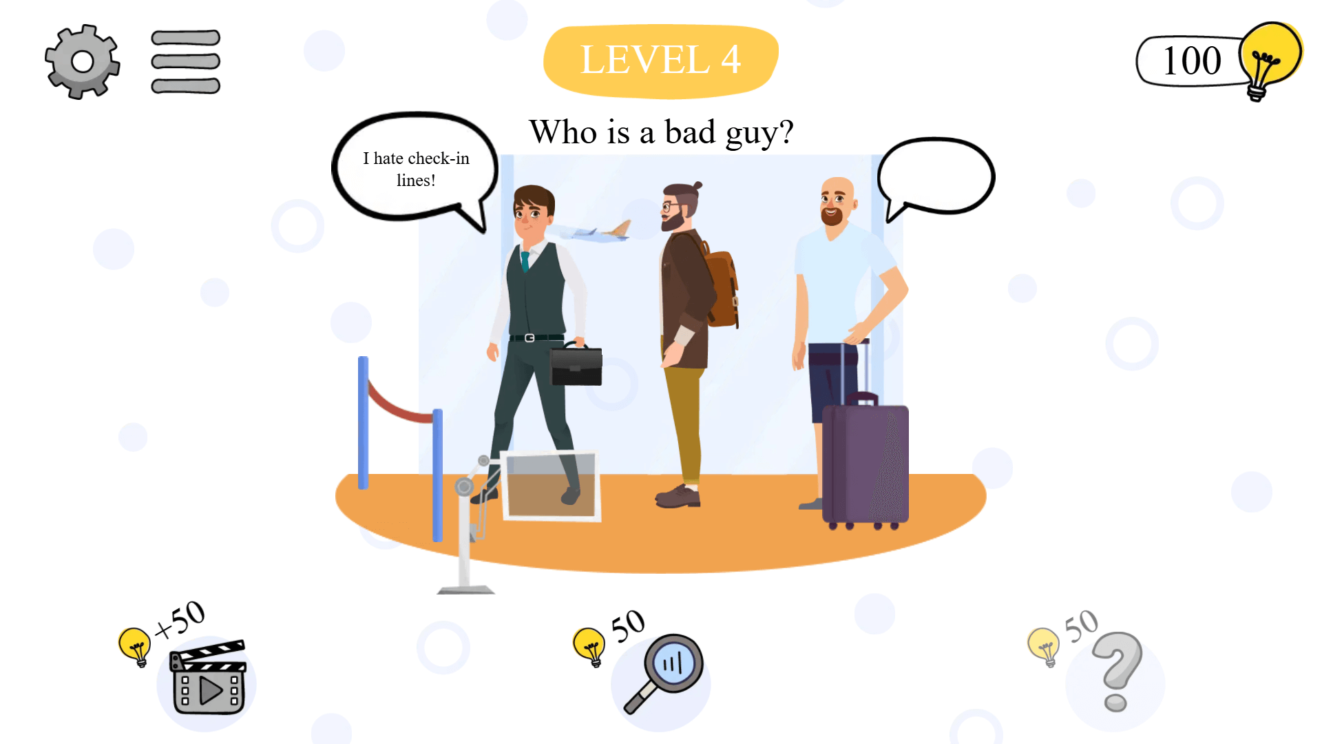 Puzzle scene asking ‘Who is the thief?’ with characters to investigate