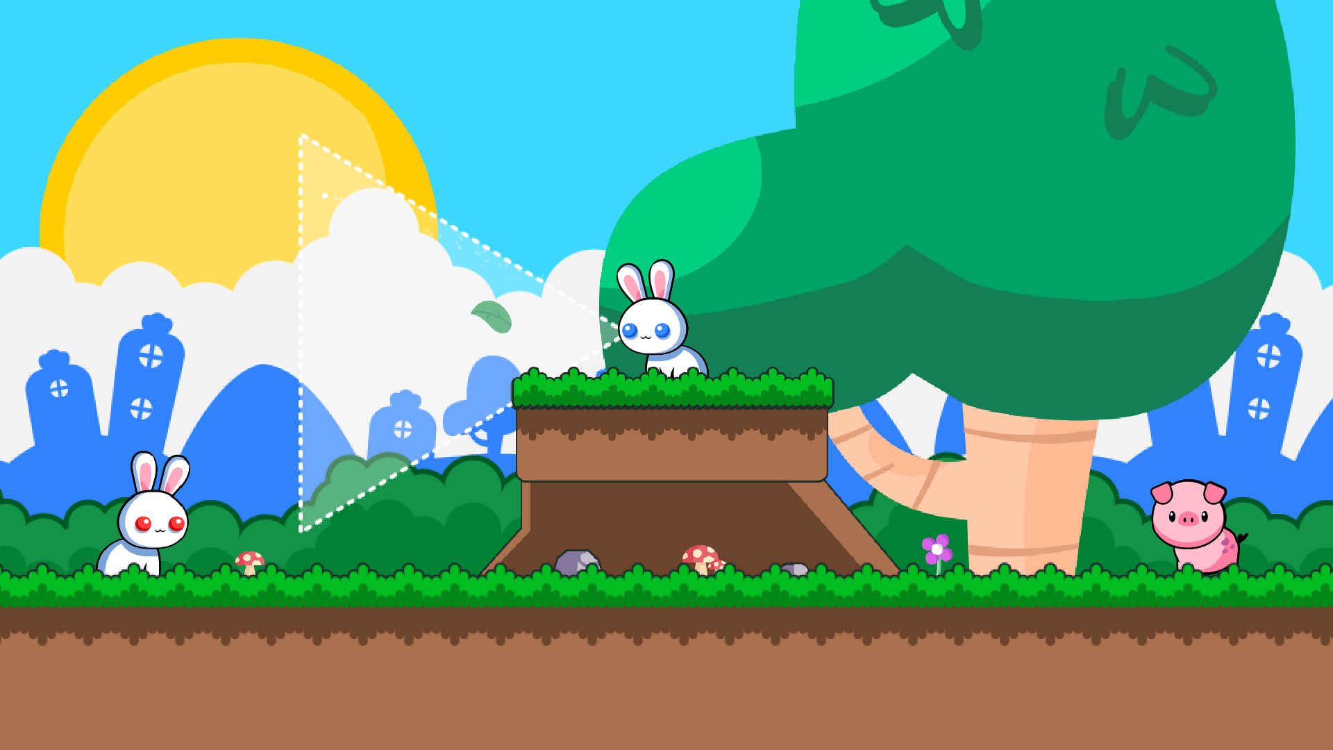 Gameplay of A Pretty Odd Bunny where the rabbit hides behind a bush to avoid being seen by other bunnies2