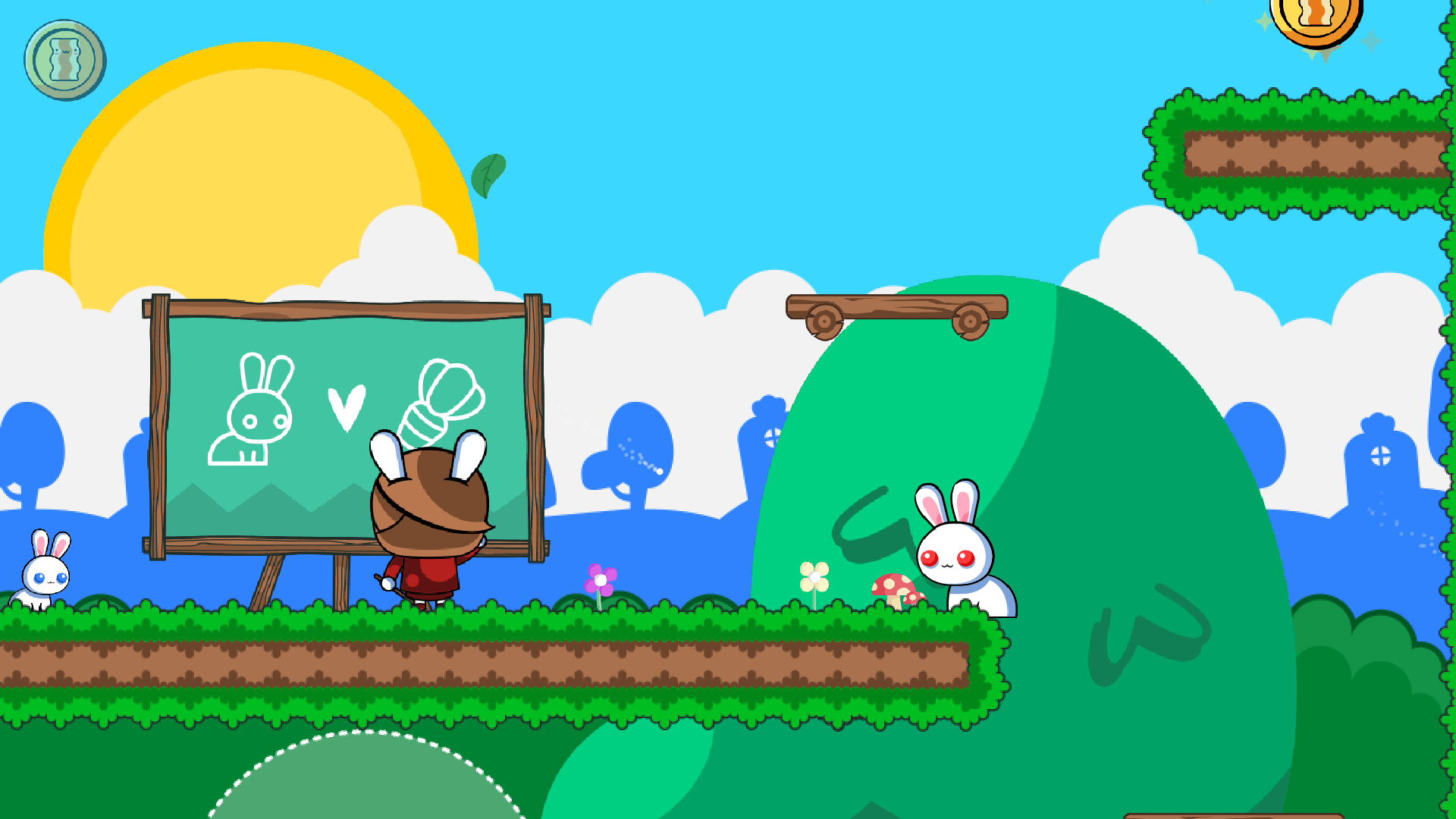 Gameplay of A Pretty Odd Bunny where the rabbit hides behind a bush to avoid being seen by other bunnies