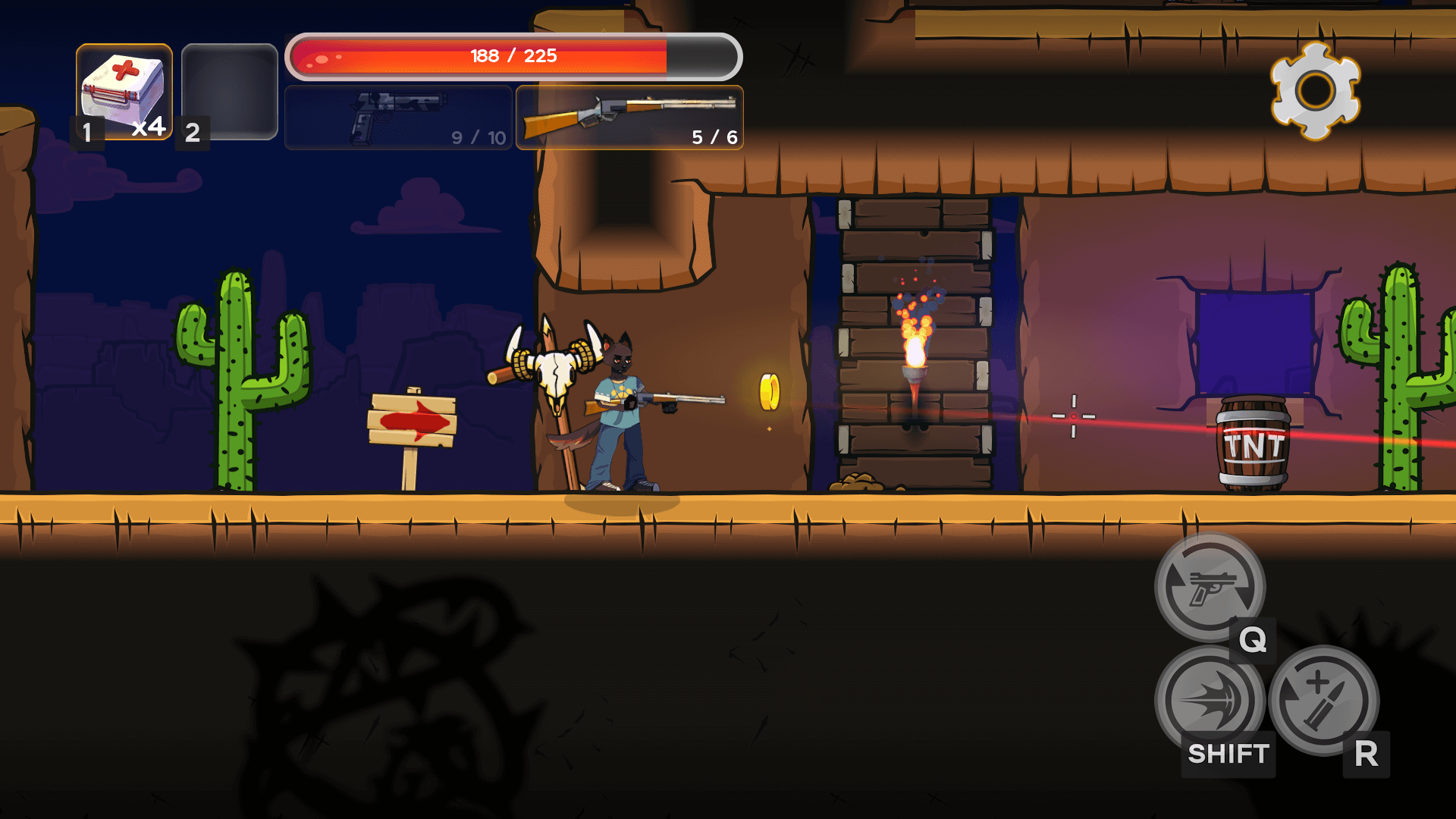 Alien dog hero fighting enemies in Bark & Blast 2D action game