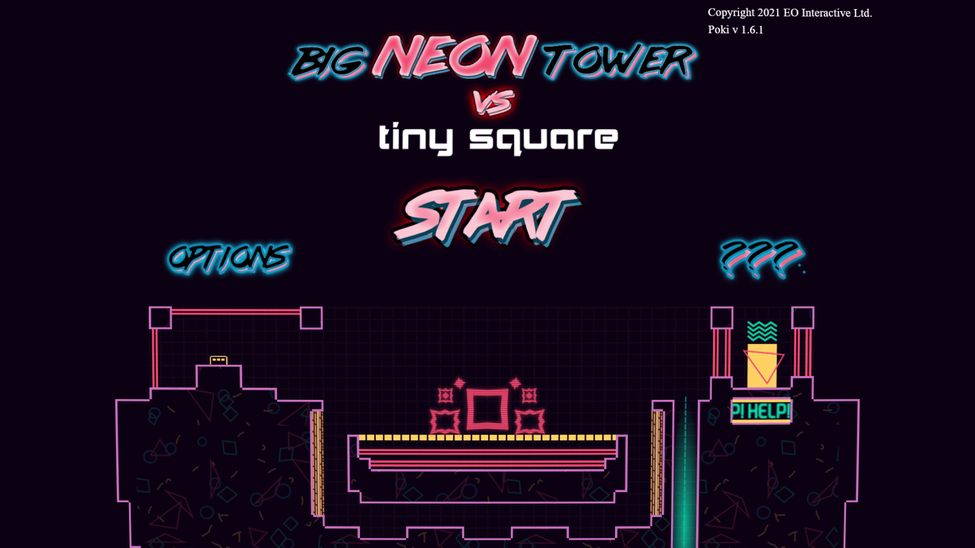 Control instructions showing movement and jump keys for Big NEON Tower VS Tiny Square3