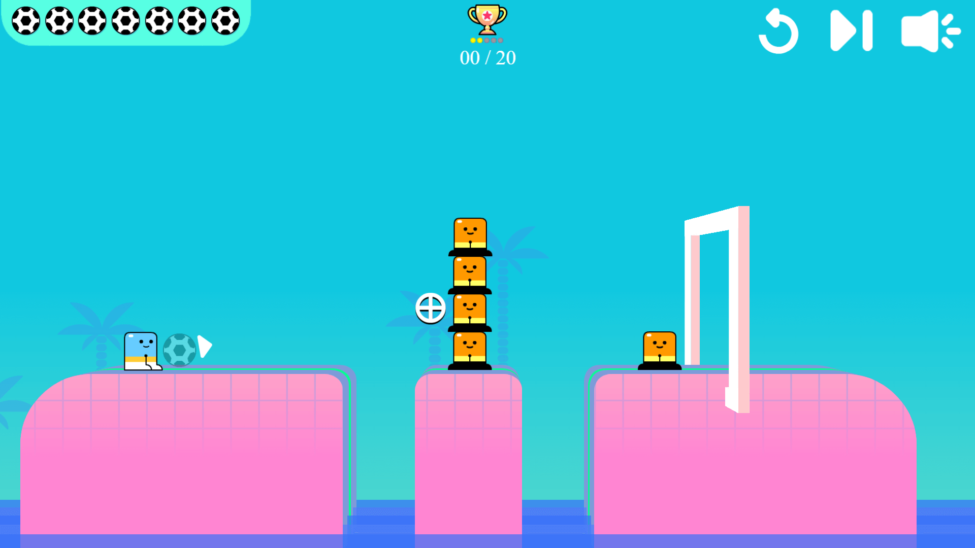 Blumgi Soccer gameplay with player aiming soccer ball at the goa4
