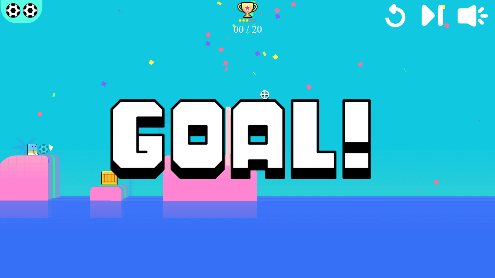 Blumgi Soccer gameplay with player aiming soccer ball at the goa3