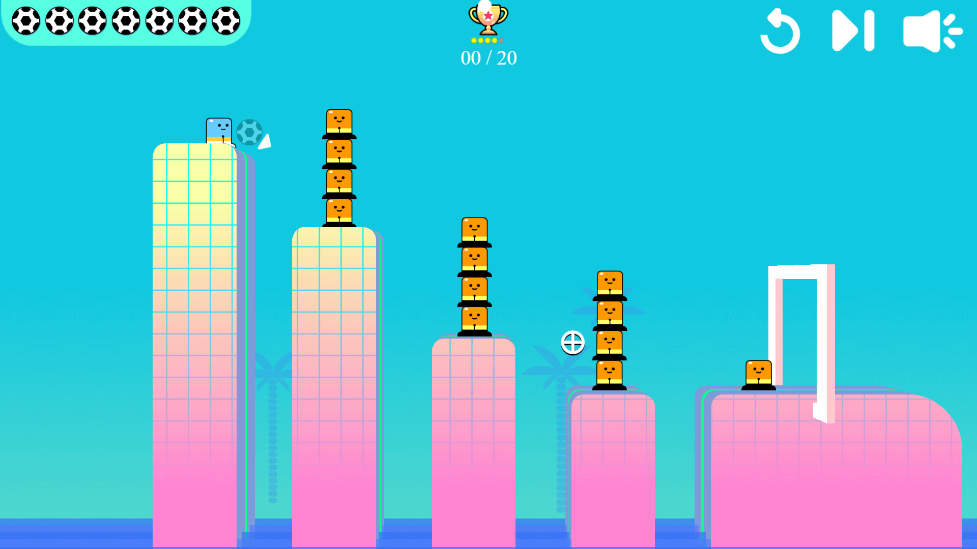 Blumgi Soccer gameplay with player aiming soccer ball at the goa2