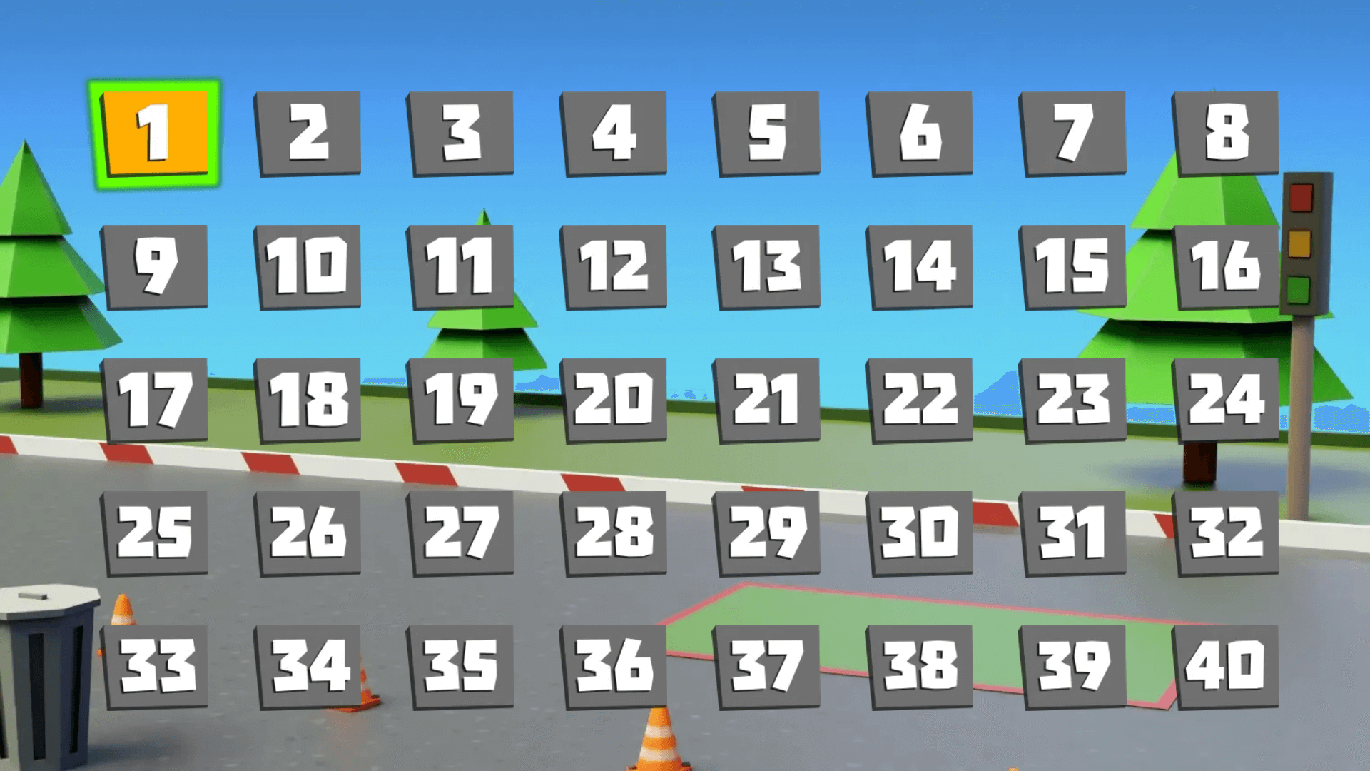 Level selection menu in Car Parking School with different parking challenges and difficulty options4