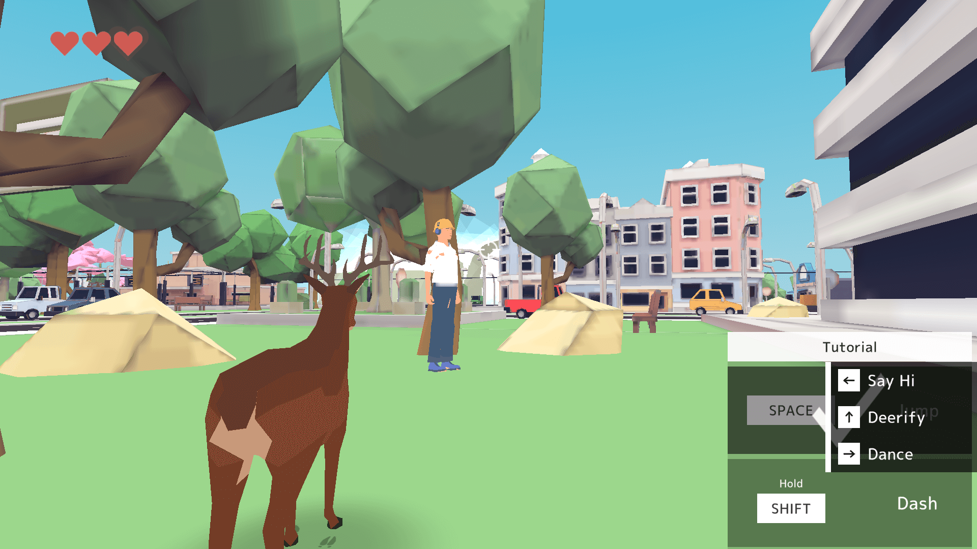 Deer standing in a lush green forest in Deer Adventure game