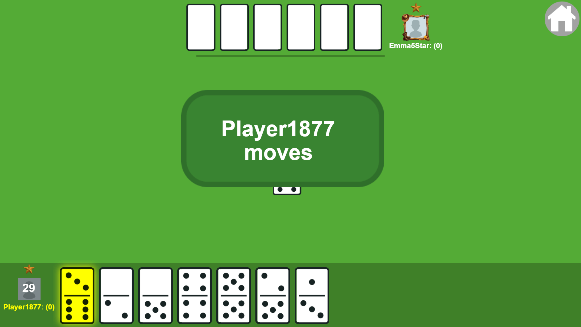 Domino game board with players matching tiles in a 4-player match5