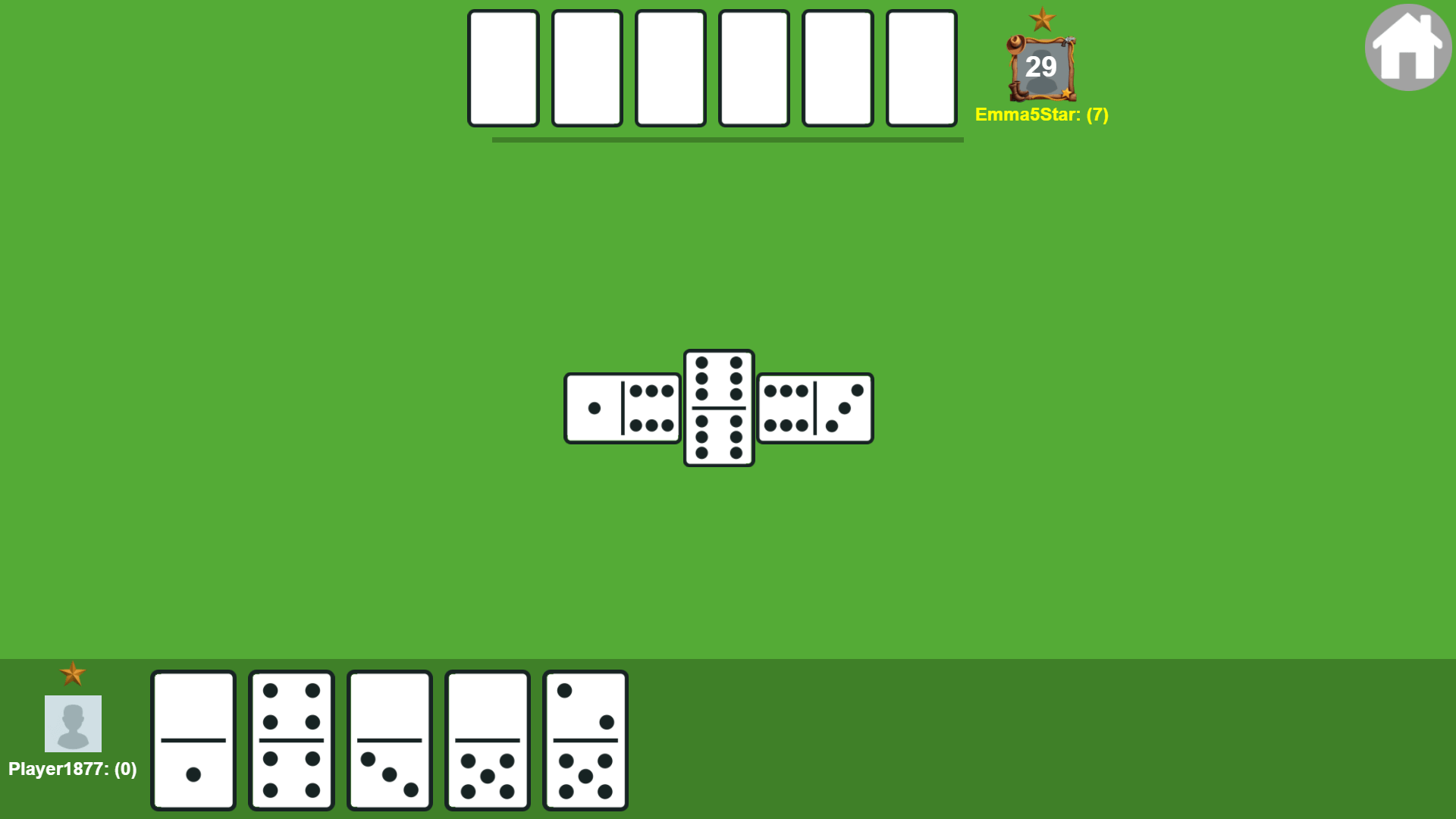 Domino game board with players matching tiles in a 4-player match