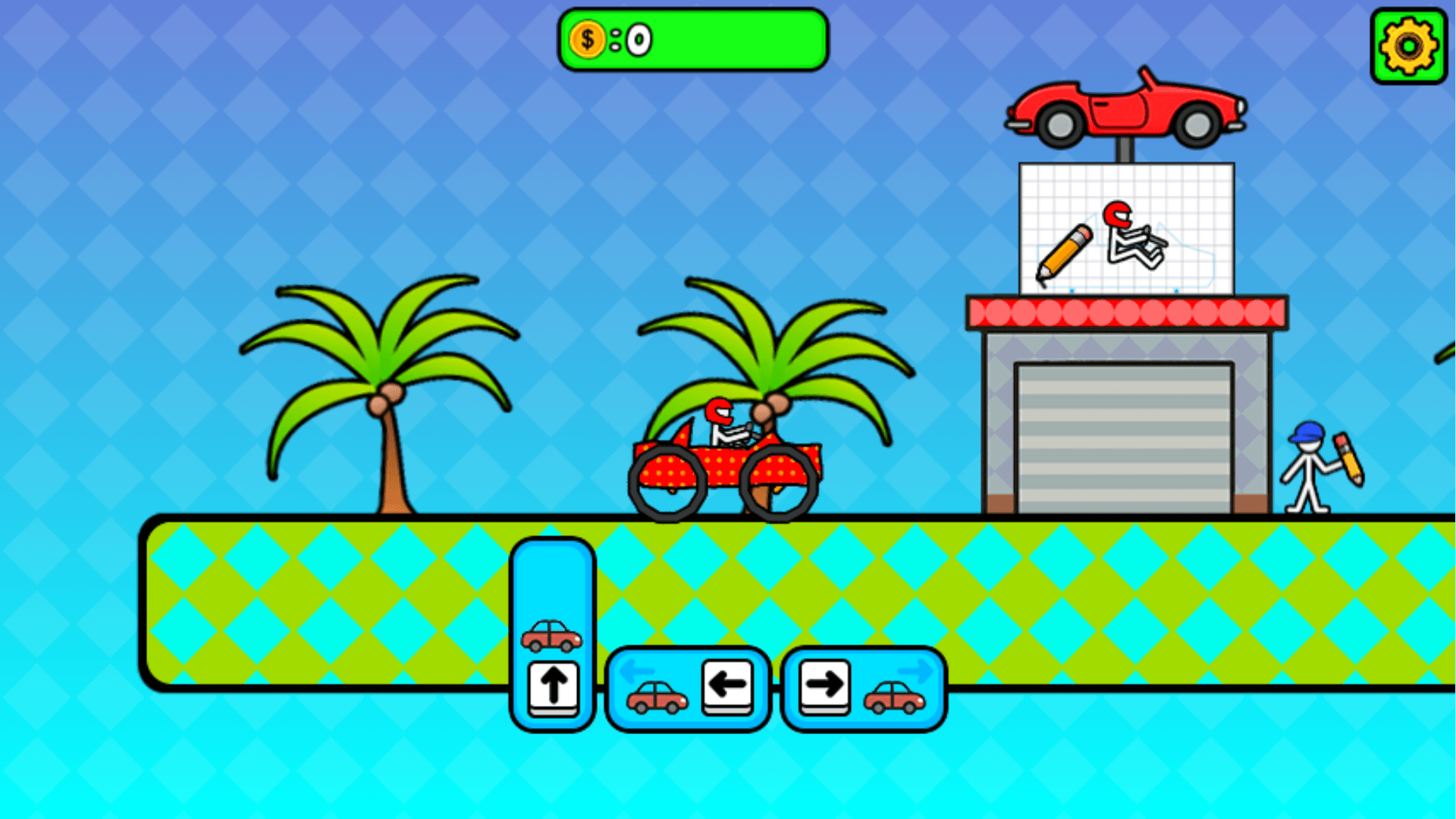 Doodle Race car with unique wheels and stickers racing through forest level4