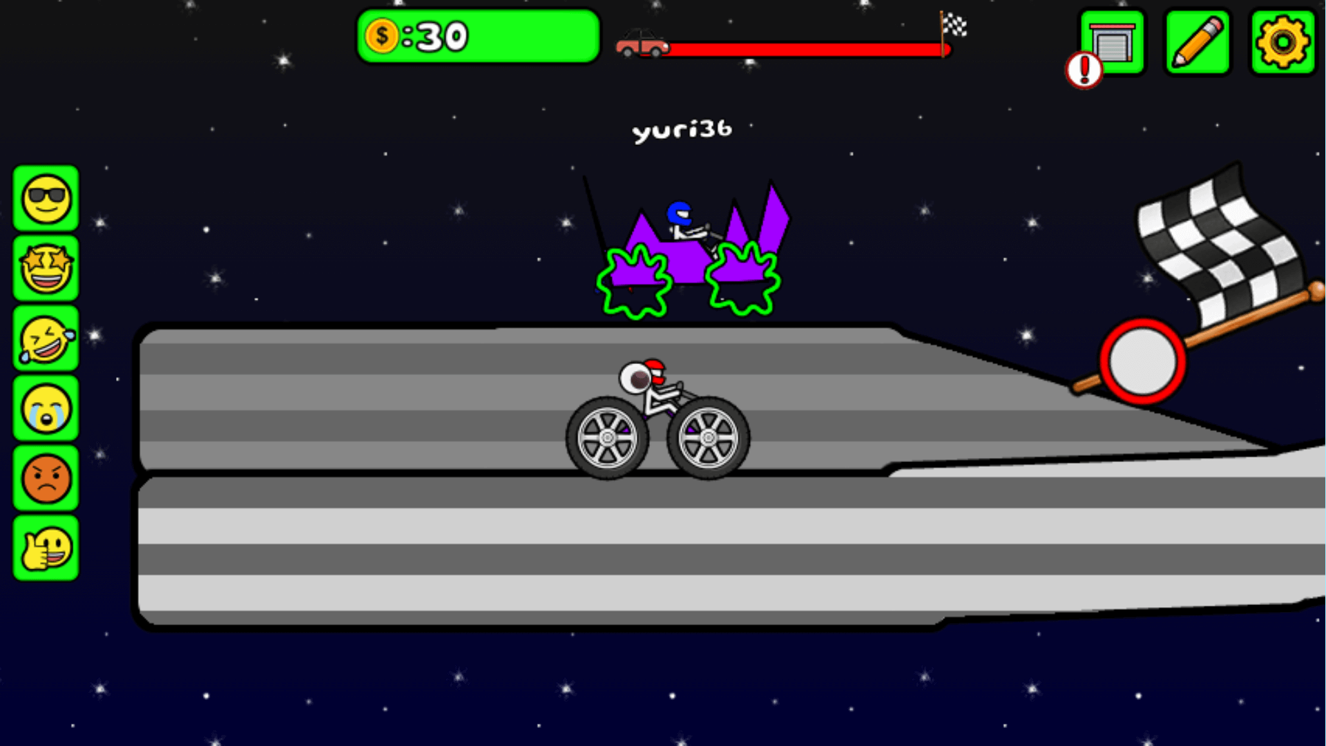 Doodle Race car with unique wheels and stickers racing through forest level3