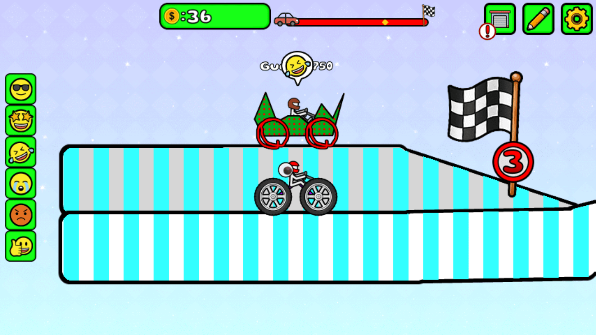 Doodle Race car with unique wheels and stickers racing through forest level2