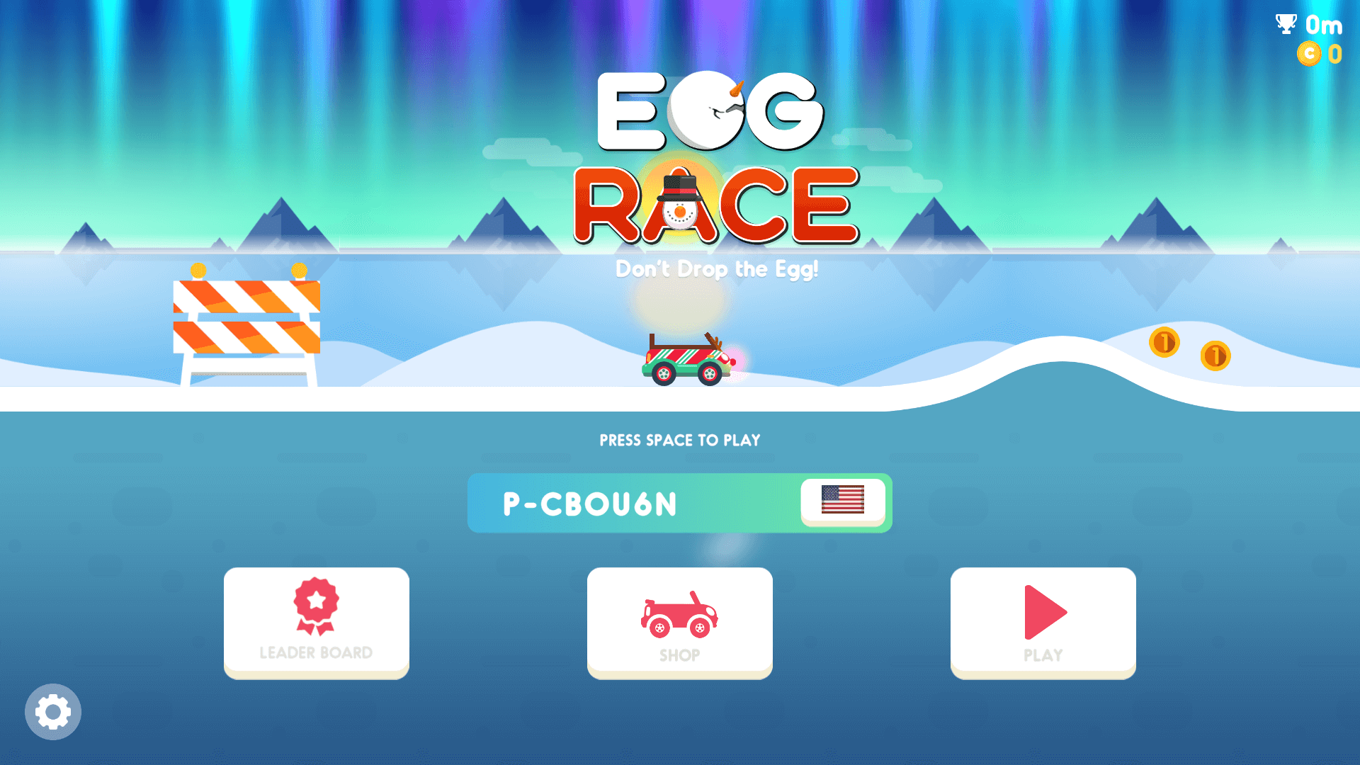 Egg Race car driving carefully with an egg on top through snowy mountain roads and icy ramps3