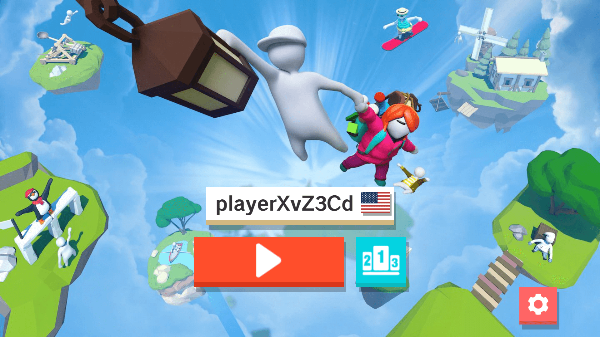Two Fall Flat Battle characters clashing in a physics-based brawl with objects flying around3