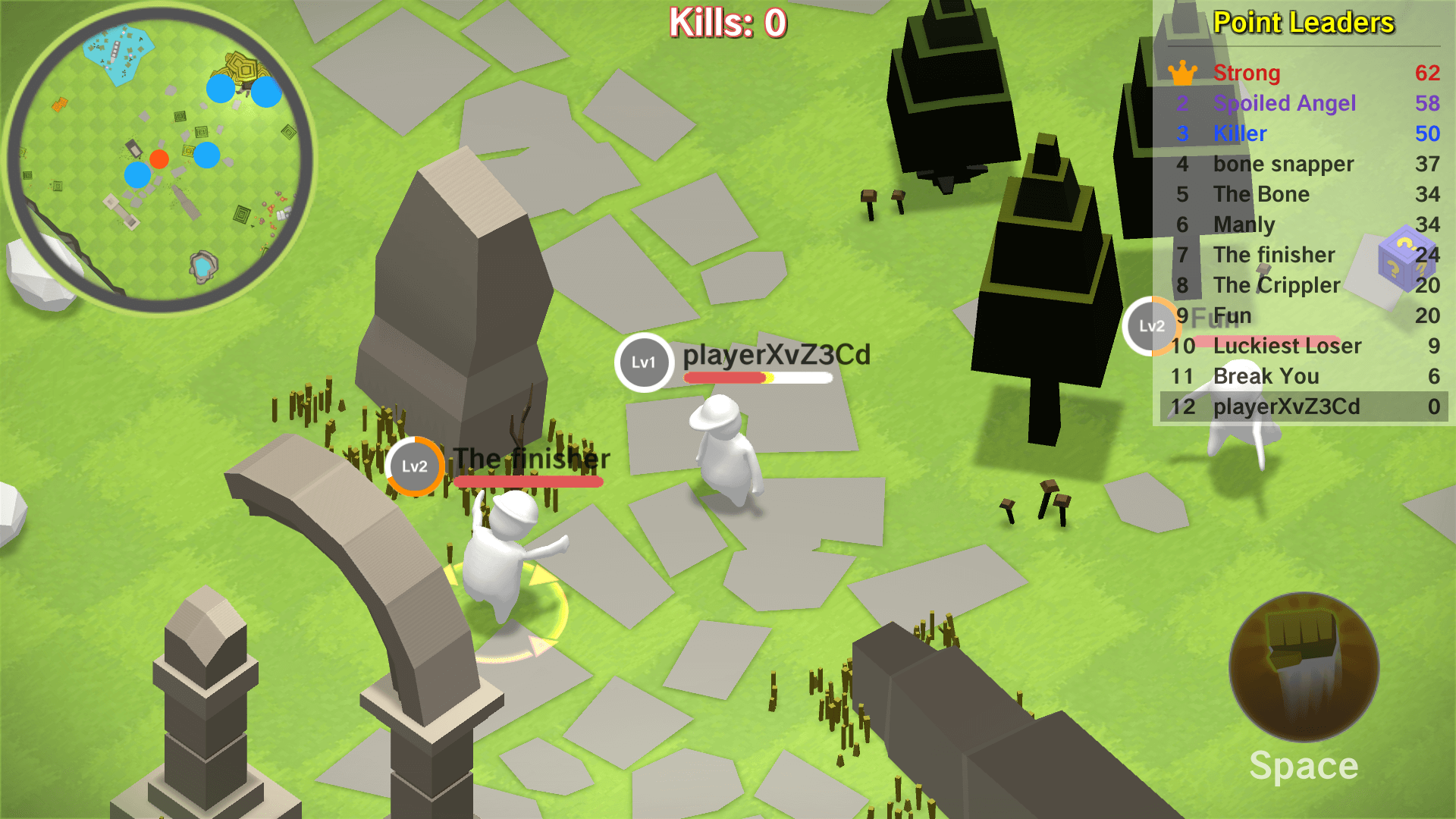 Two Fall Flat Battle characters clashing in a physics-based brawl with objects flying around1
