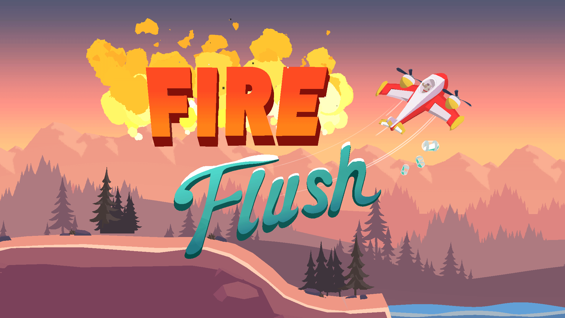 Fire Flush airplane skimming over a lake to refill water before flying into a burning forest