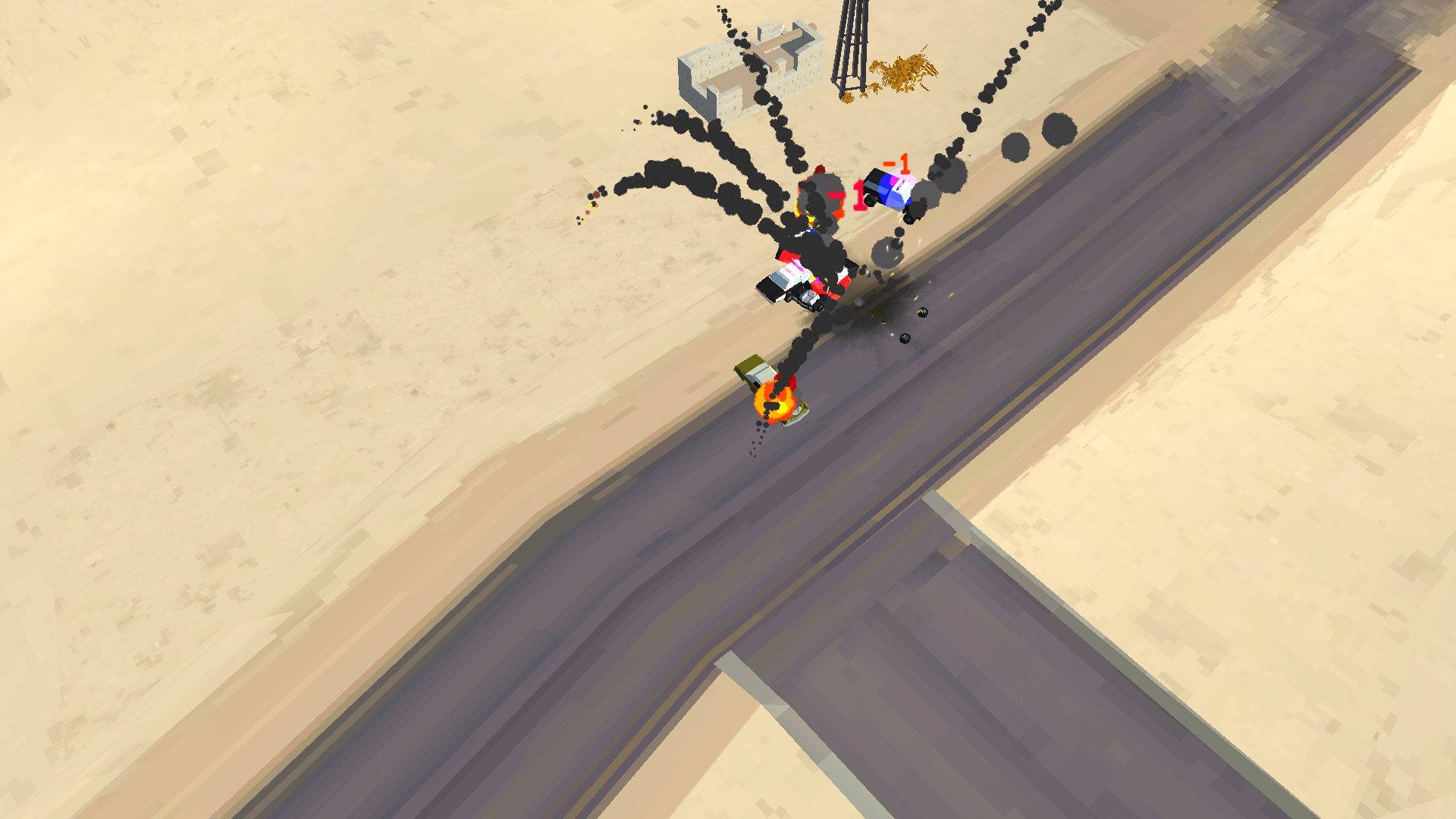 Fury Chase gameplay screenshot showing high-speed car chase and explosions2