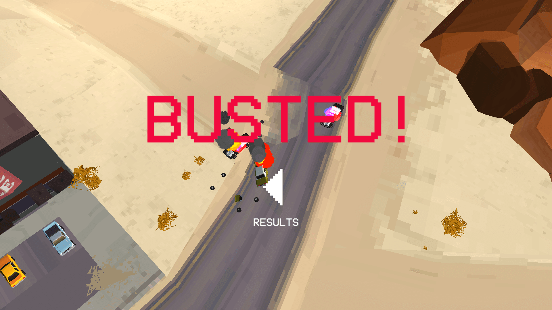 Fury Chase gameplay screenshot showing high-speed car chase and explosions5