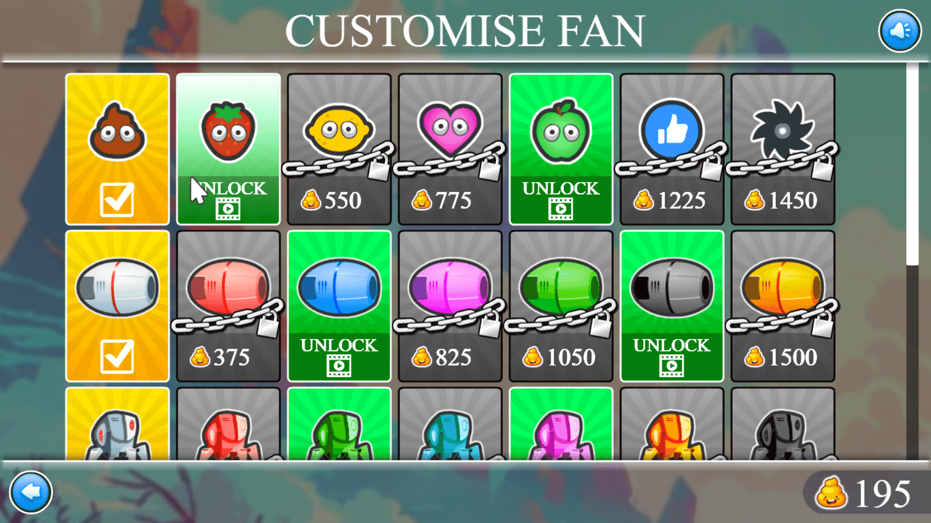 Screenshot of Hit the Fan during a power-up explosion, displaying multiple poop blasts and defeated fans flying off screen with comic-style effects