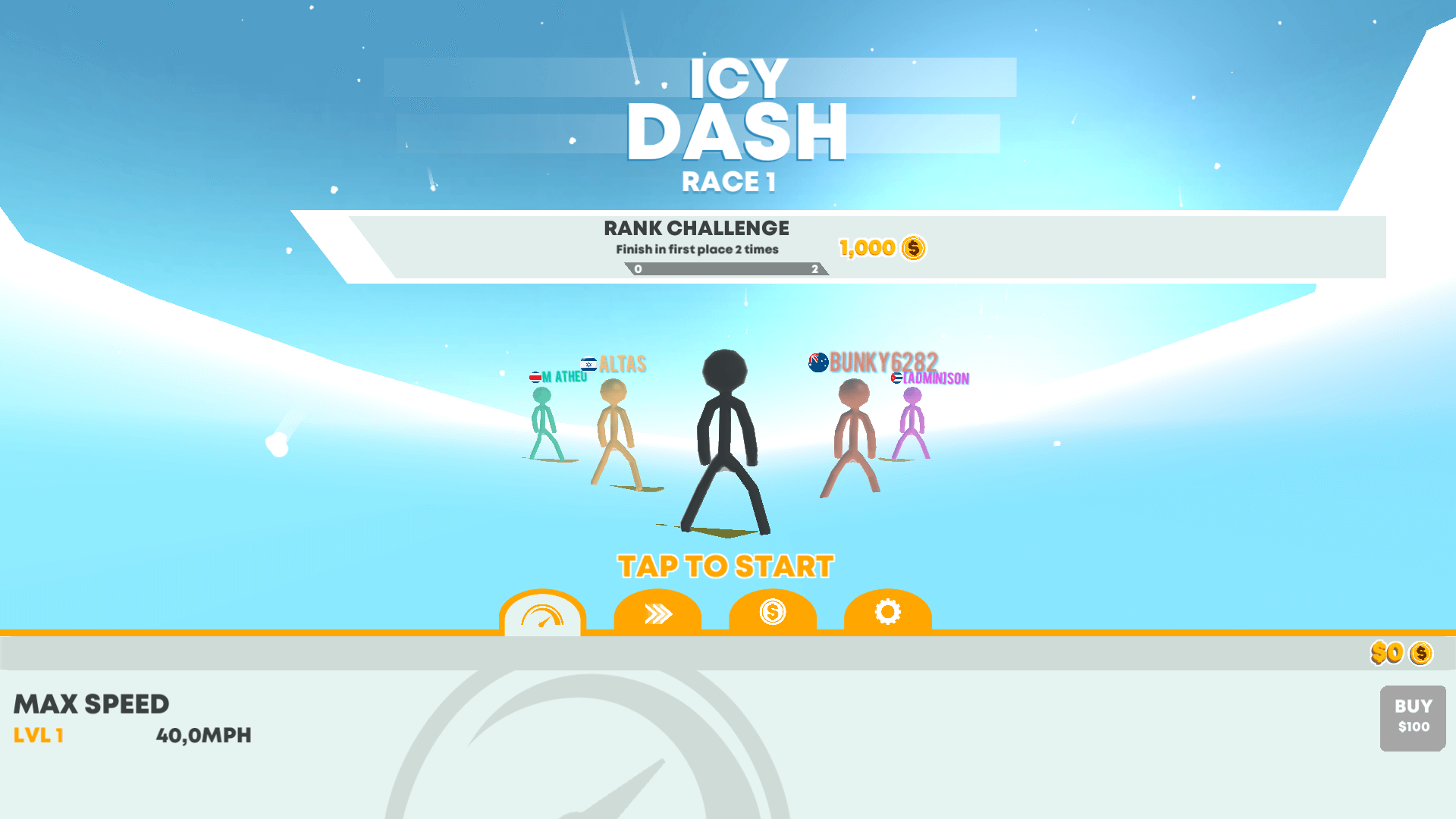 Character dashing across icy platforms in Icy Dash arcade game