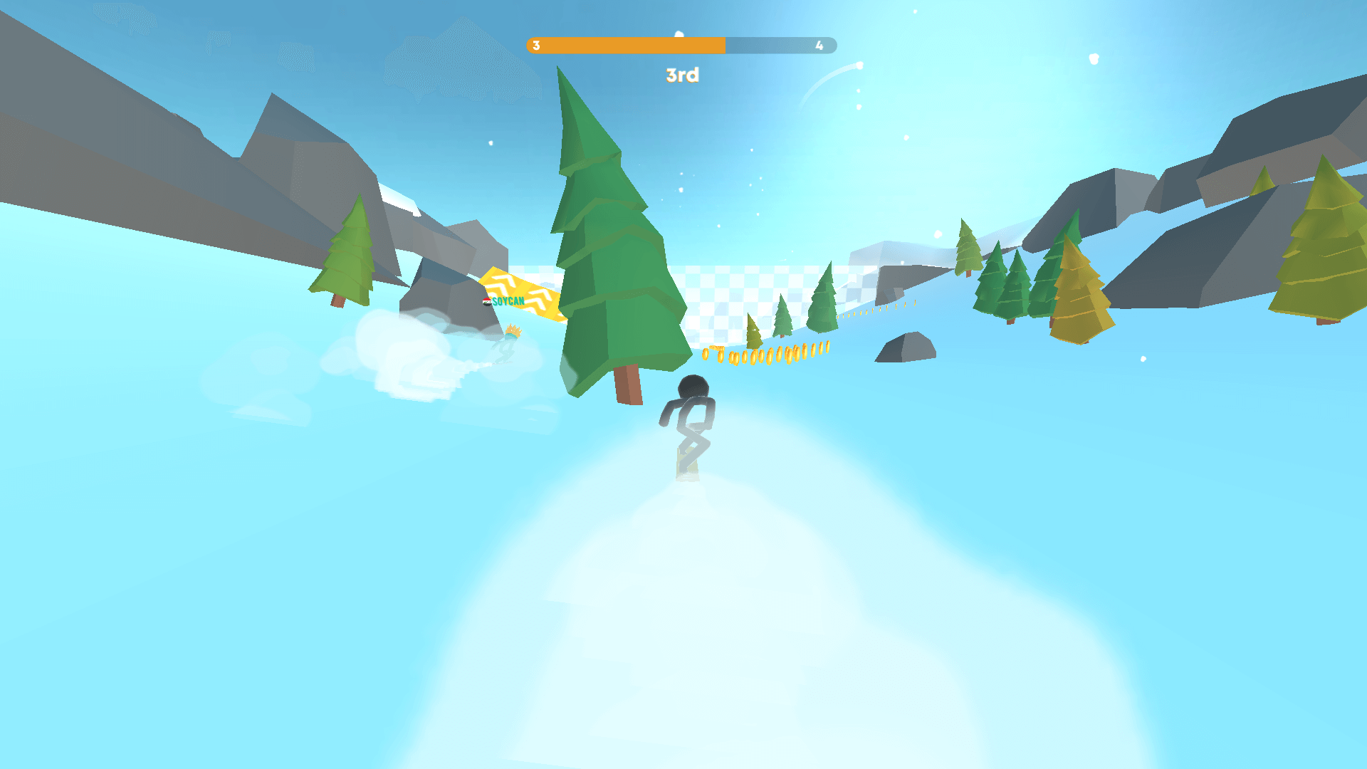 Character dashing across icy platforms in Icy Dash arcade game1