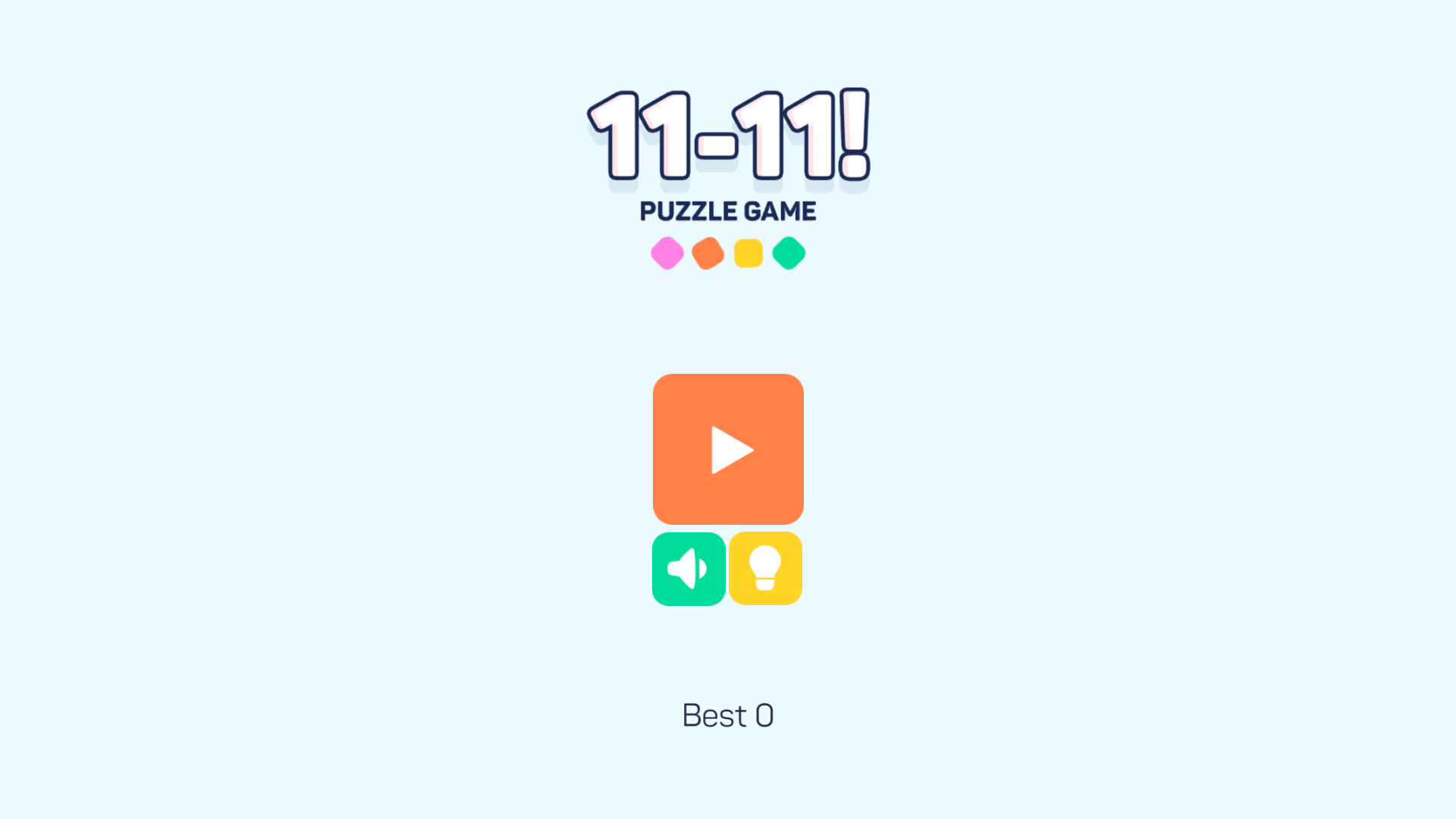 Main menu of 11-11 minimalist puzzle game with start and settings options