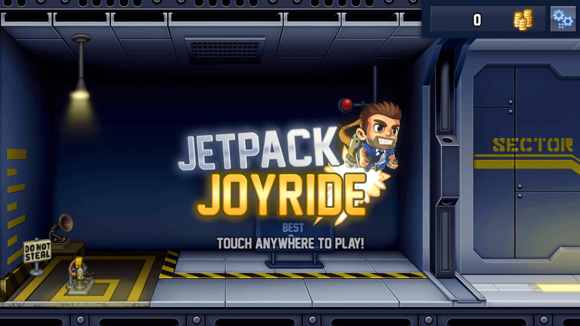Barry riding the Lil' Stomper vehicle power-up, smashing through obstacles in Jetpack Joyride3