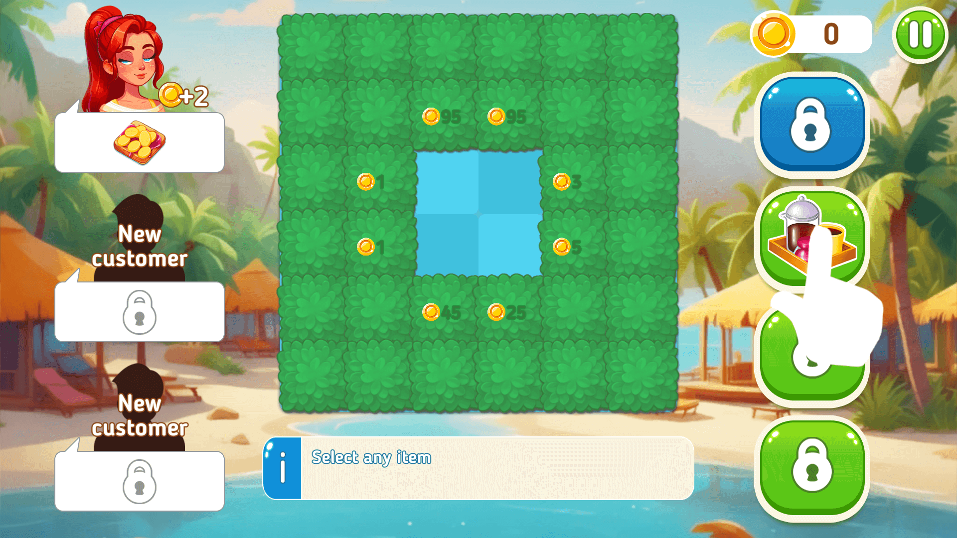 Merging tropical items like coconuts and beach chairs in Merge Summer3
