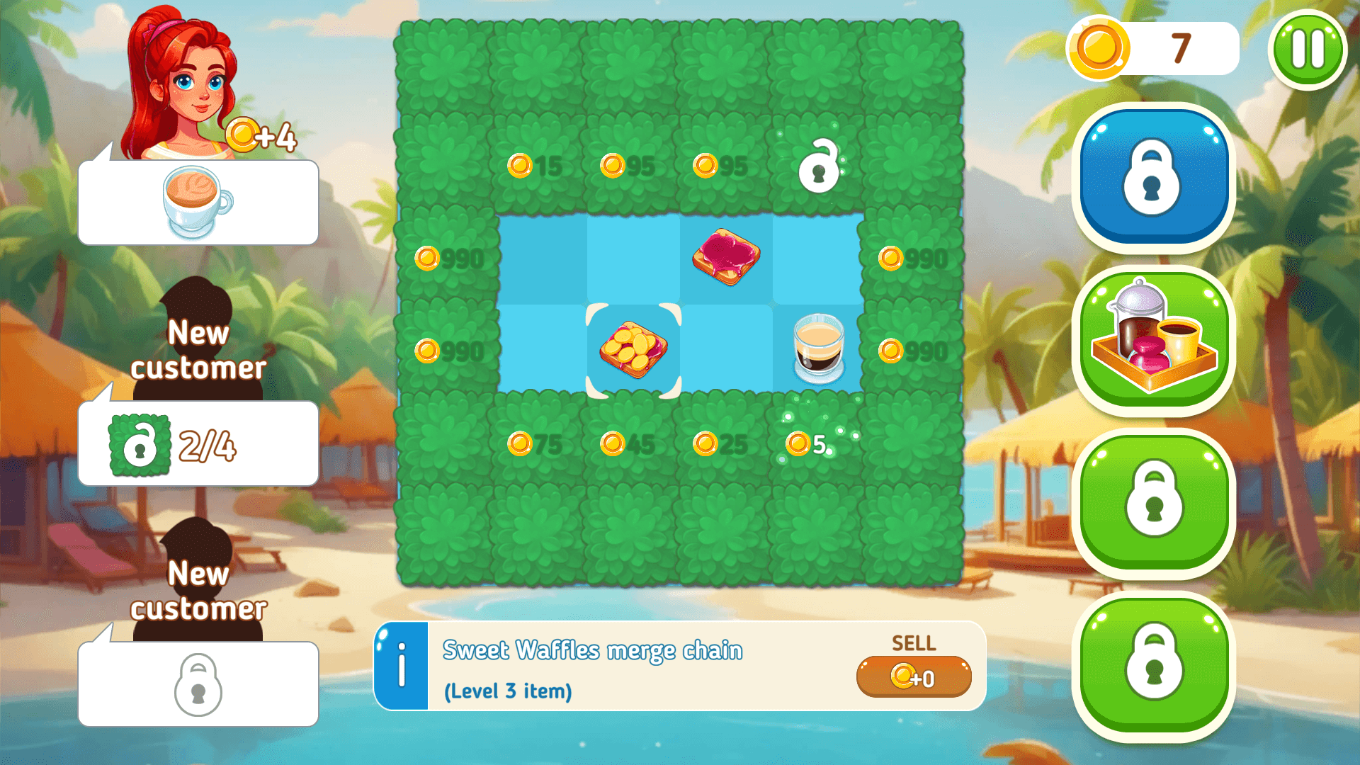 Merging tropical items like coconuts and beach chairs in Merge Summer