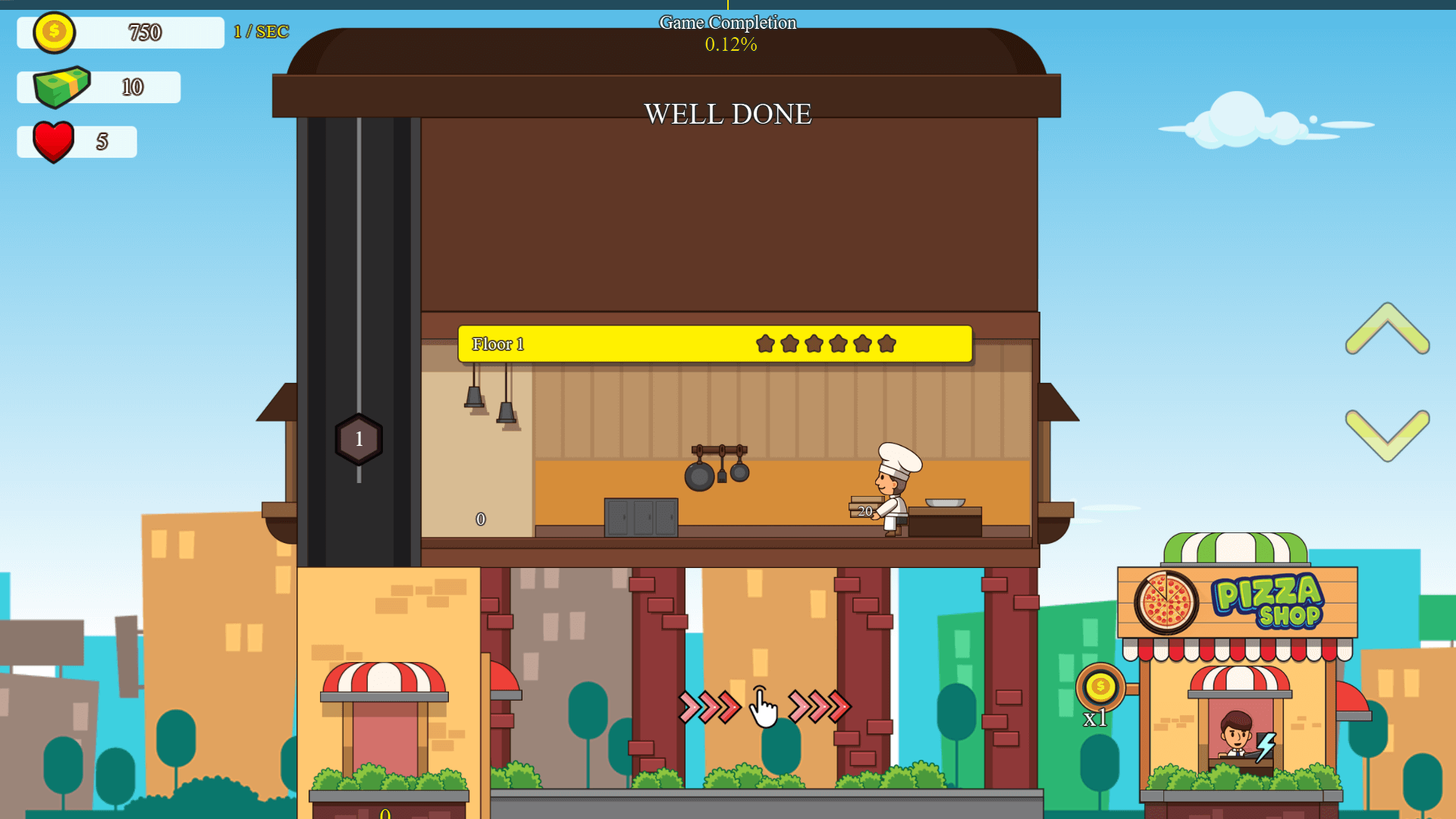 Pizza Tower gameplay showing multiple floors and upgrades3