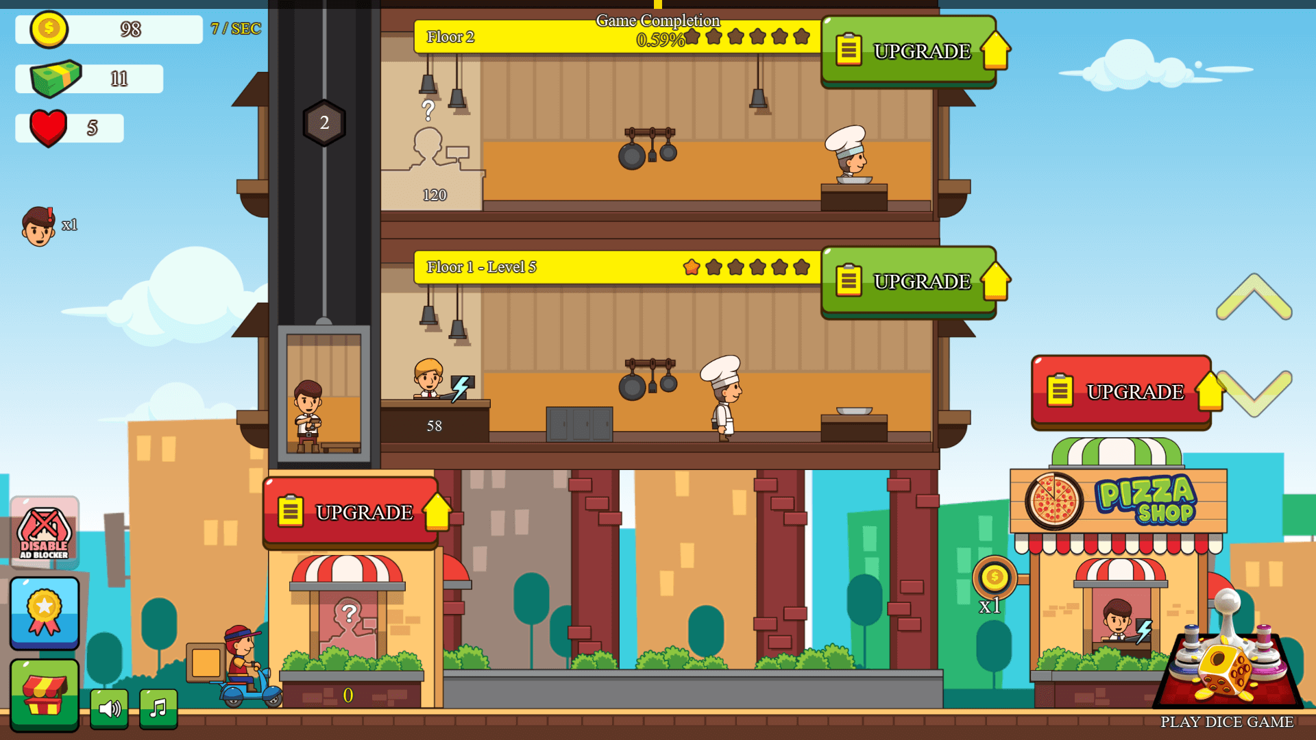 Pizza Tower gameplay showing multiple floors and upgrades1