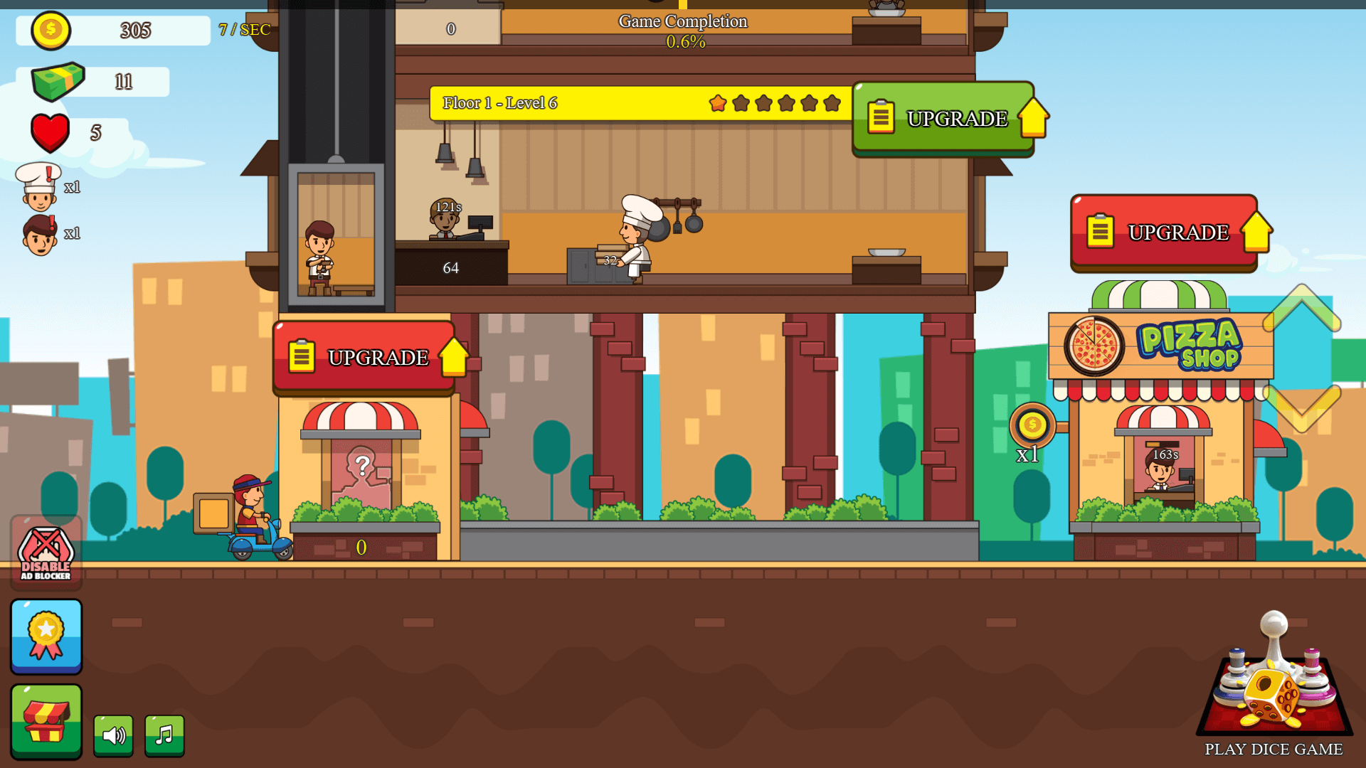 Pizza Tower gameplay showing multiple floors and upgrades