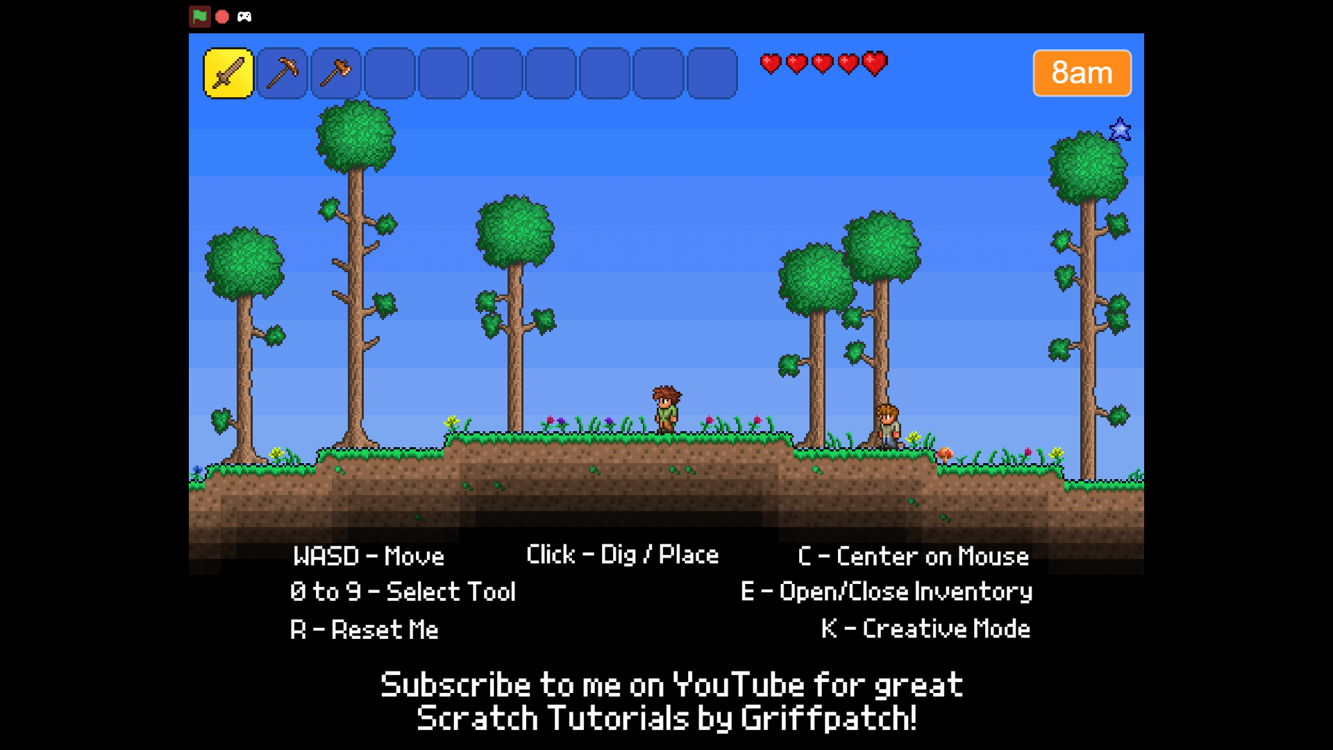 Terraria Scratch Version gameplay screenshot showing player digging blocks2