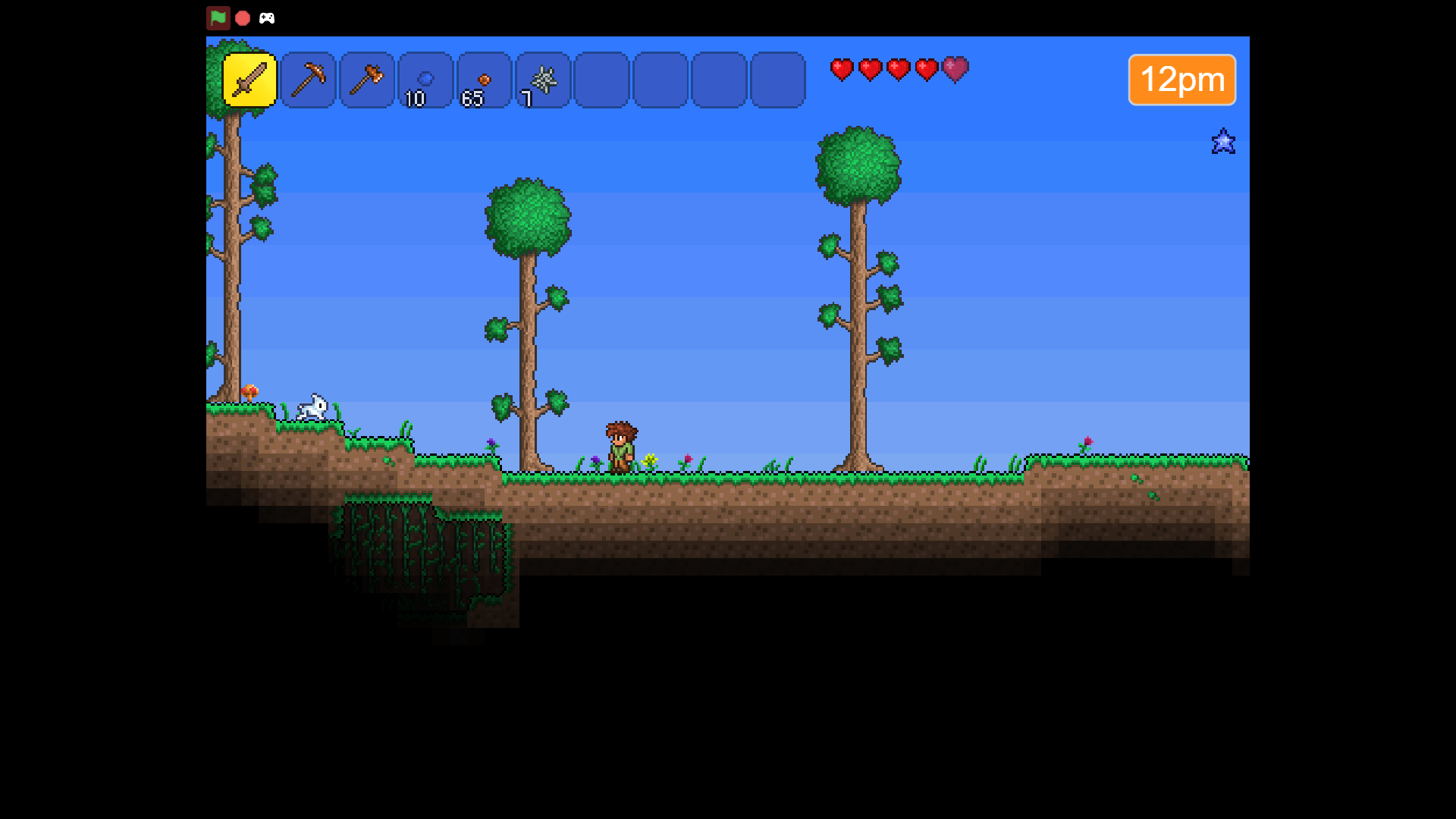 Terraria Scratch Version gameplay screenshot showing player digging blocks2