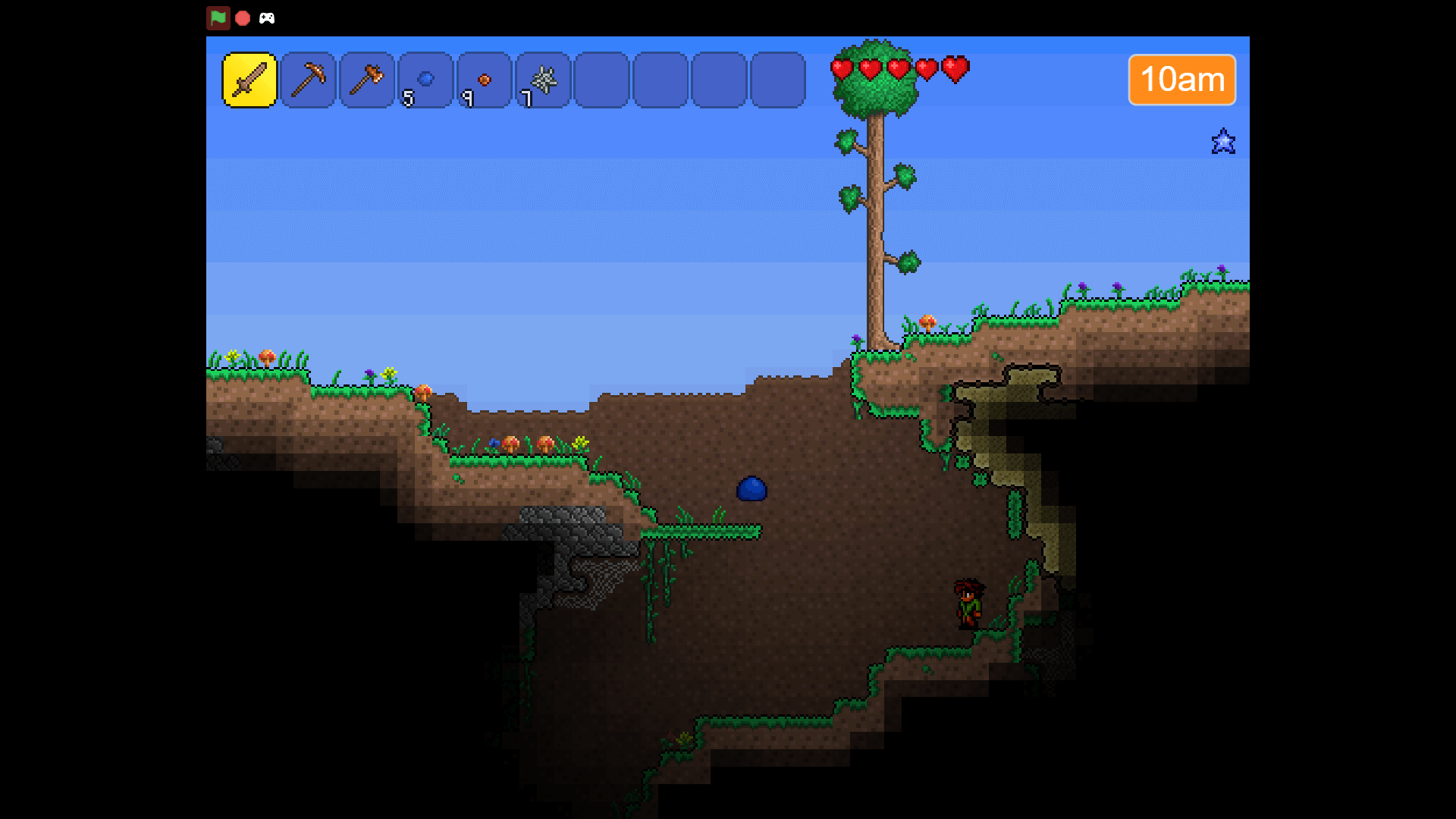 Terraria Scratch Version gameplay screenshot showing player digging blocks4