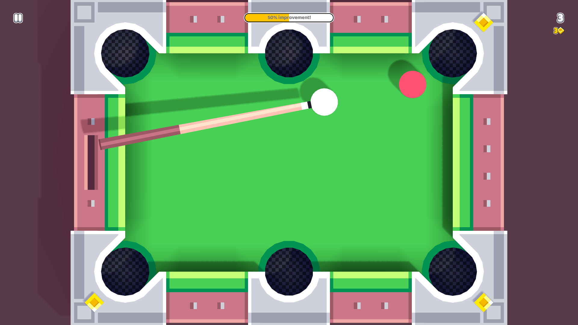 Player practicing billiards skills in a free online pool game