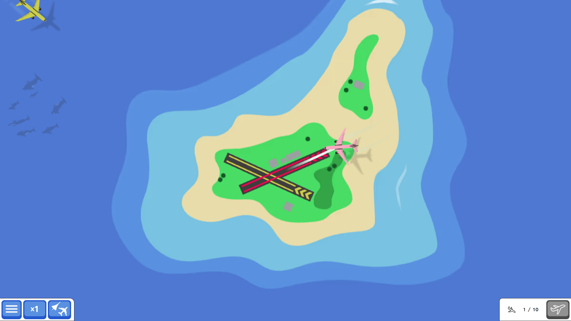Silly Sky game cover featuring cartoon airplanes flying across colorful skies with runways and helipads below3