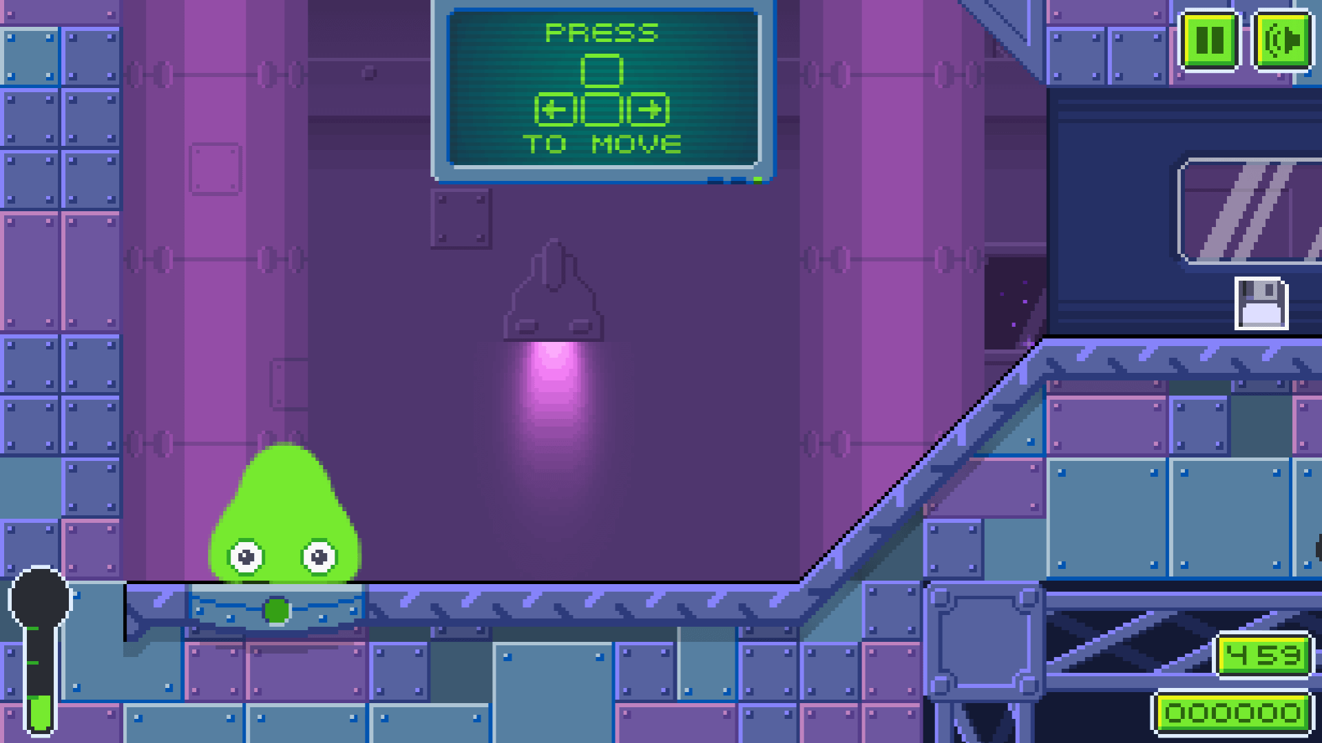 Level complete screen in Slime Laboratory with score and collected disks displayed2