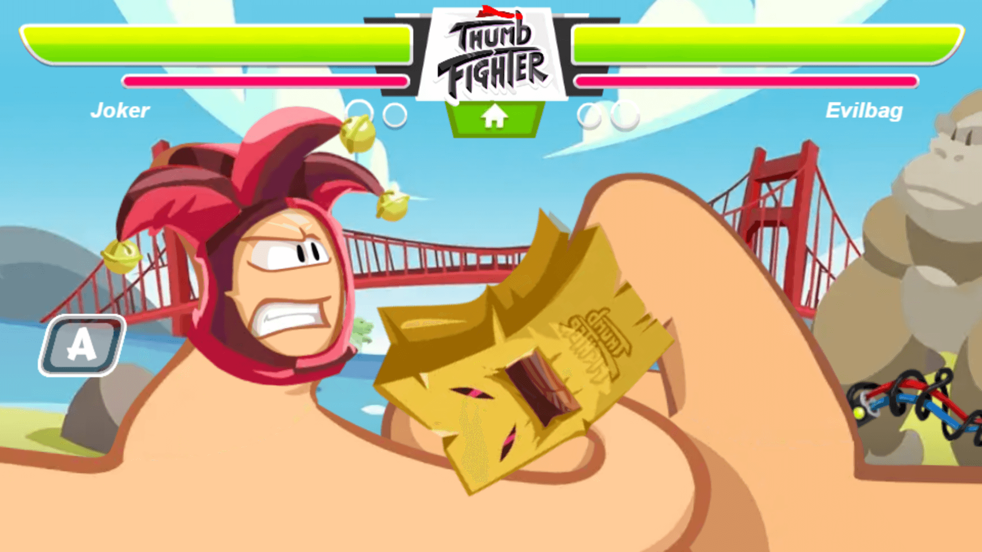 Thumb Fighter gameplay screenshot with two thumbs battling