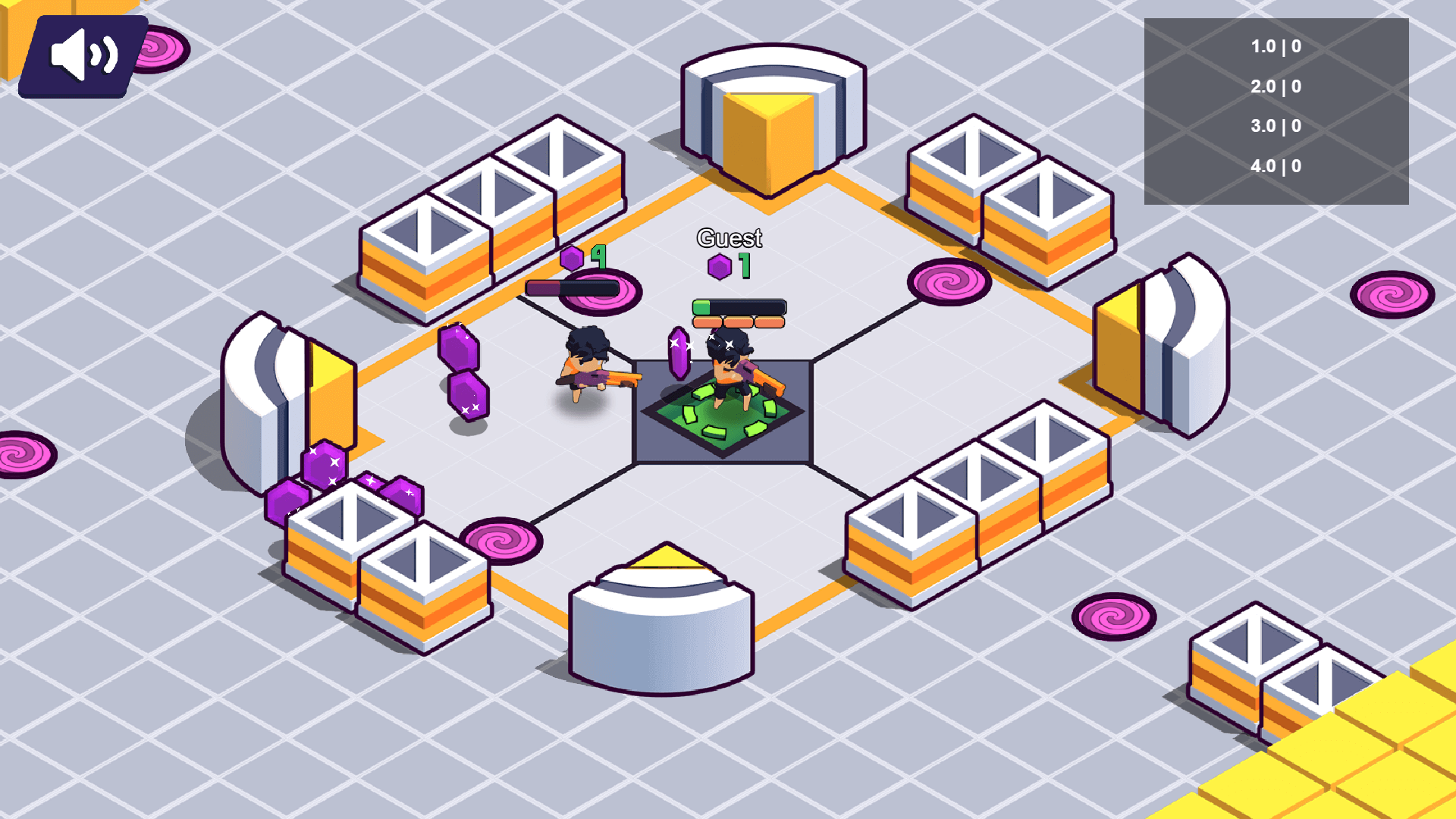 Brawl Stars gameplay with 3v3 multiplayer battle in a colorful arena